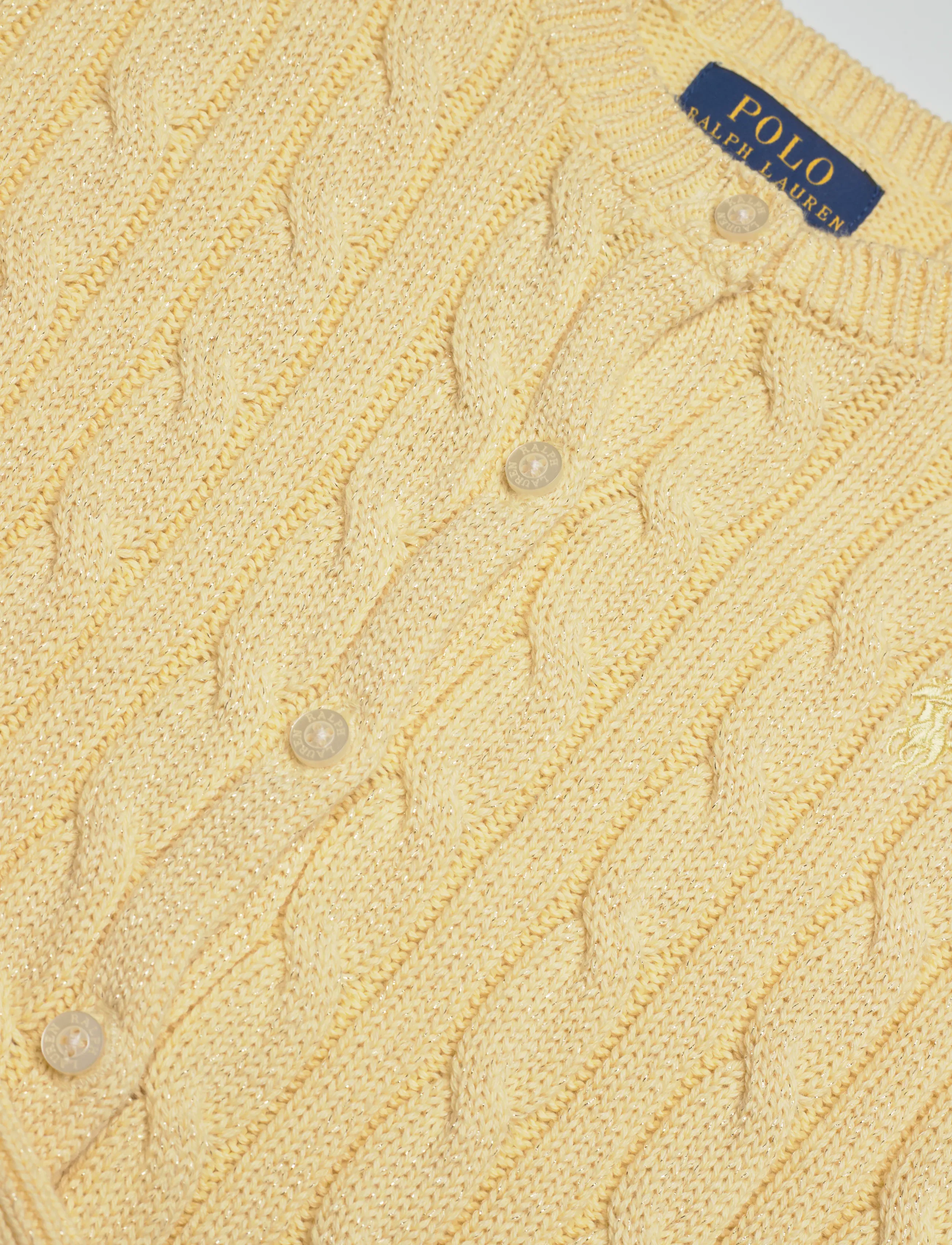 Ralph Lauren Kids - Metallic Cable-Knit Cardigan - hnepptar peysur - t-bird yellow w - 2