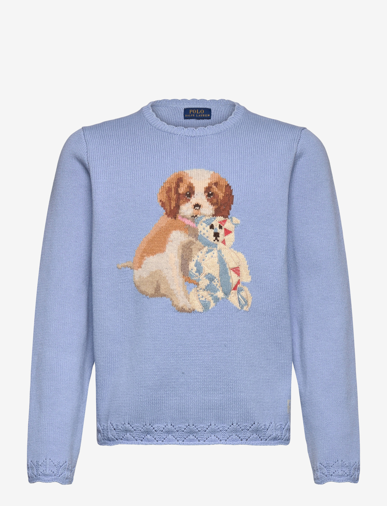 Ralph Lauren Kids - Dog Scalloped Crewneck Sweater - stickade tröjor - chambray blue - 0