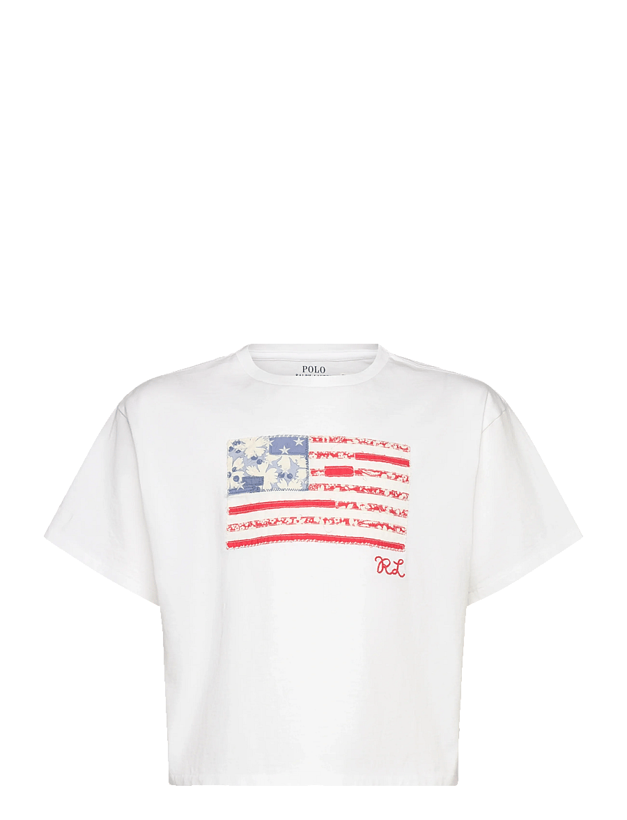 Ralph Lauren Kids - Floral Flag Cotton Jersey Boxy Tee - kortærmede t-shirts - white - 0