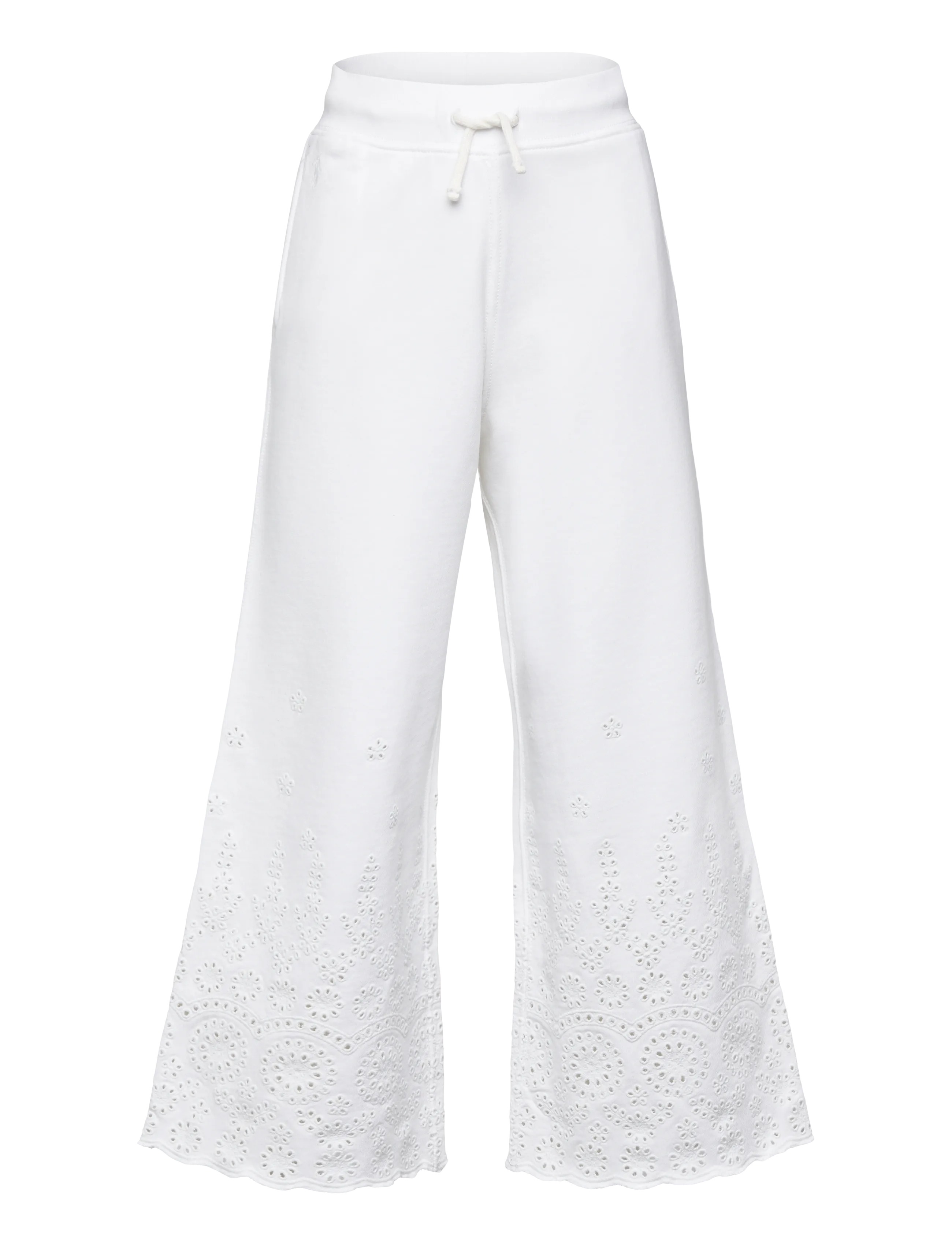 Ralph Lauren Kids Eyelet French Terry Wide-Leg Sweatpant, 132-140, Unterteile, Weiß - Sweatpants, Kinder