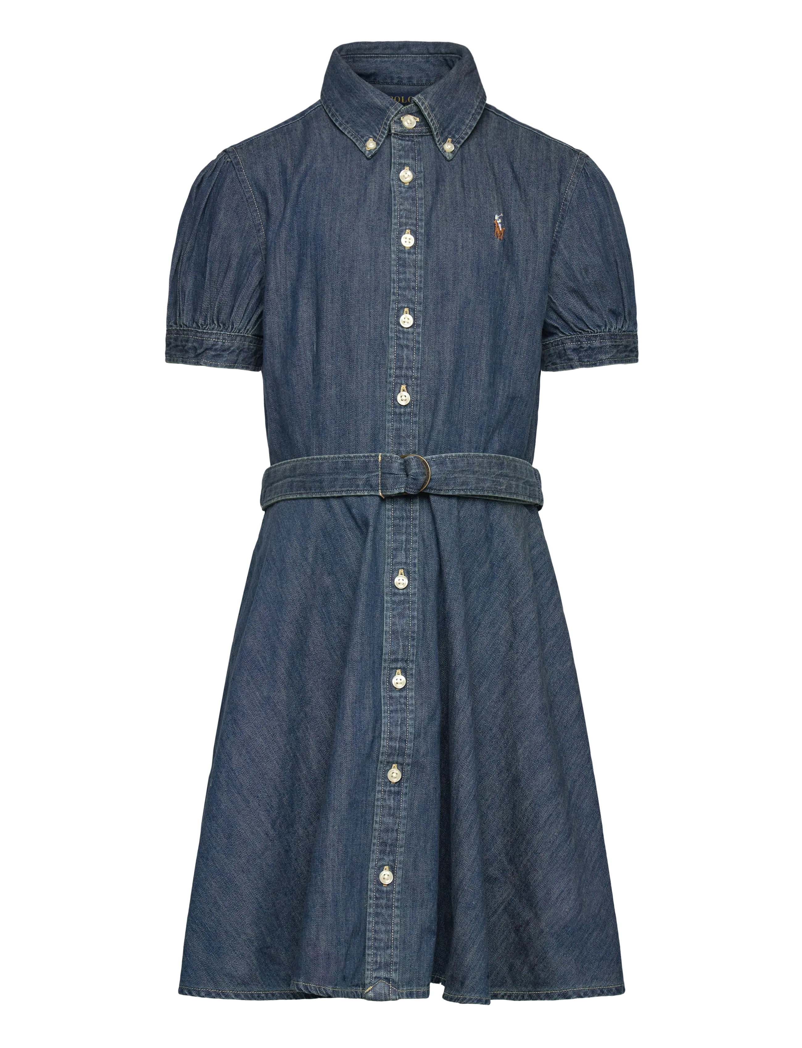 RALPH LAUREN Kinder Belted Baumwolle Denim Shirtdress Blau - 132-135 - Kinder