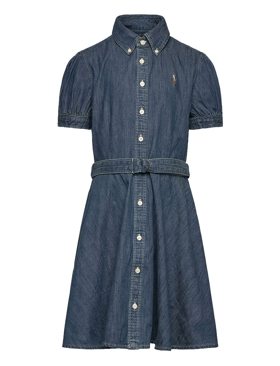 Ralph Lauren Kids - Belted Cotton Denim Shirtdress - robes décontractées à manches courtes - blaine wash - 0