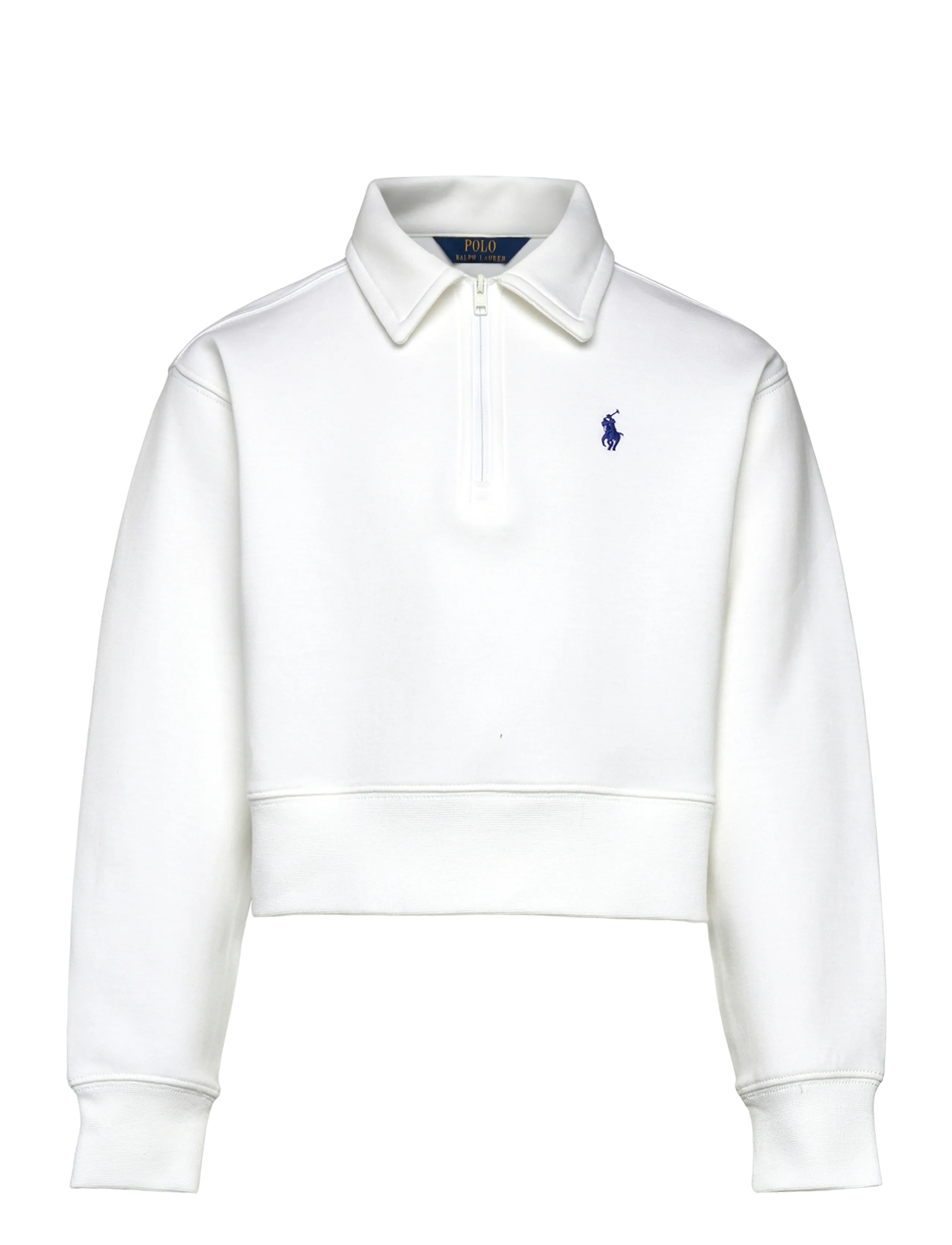 Ralph Lauren Kids Double-Knit Collared Boxy Sweatshirt, 129-130, White, Sweatshirts & Hættetrøjer > Sweatshirts, Børn