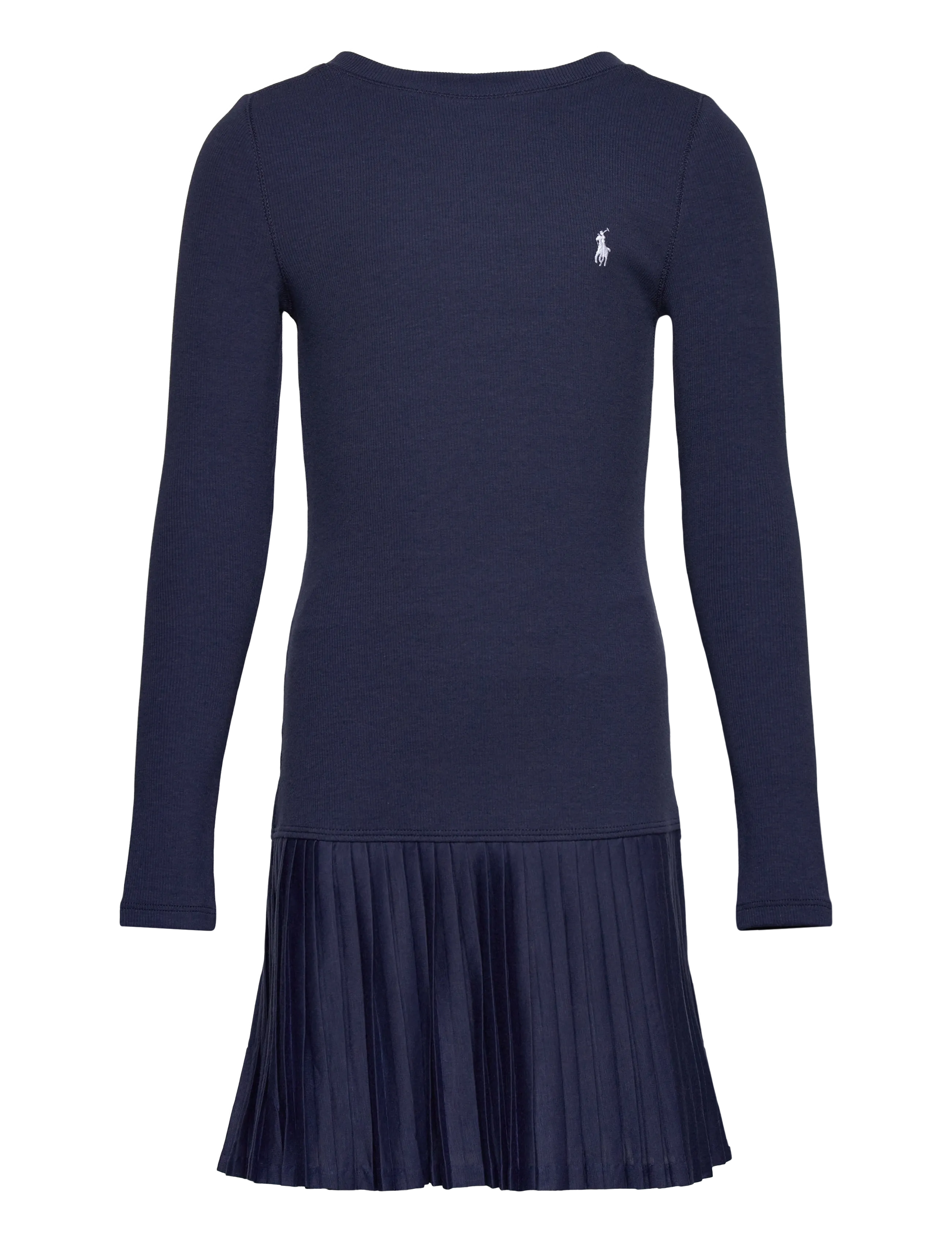 Ralph Lauren Kids Pleated-Skirt Ribbed Dress, 142-153, Casual Dresses, Marineblau - Long-sleeved Kinder