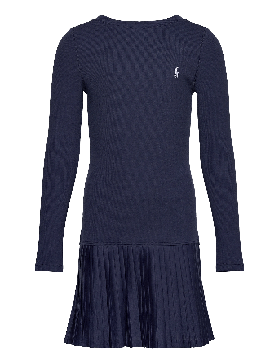 Ralph Lauren Kids - Pleated-Skirt Ribbed Dress - langærmede hverdagskjoler - newport navy - 0