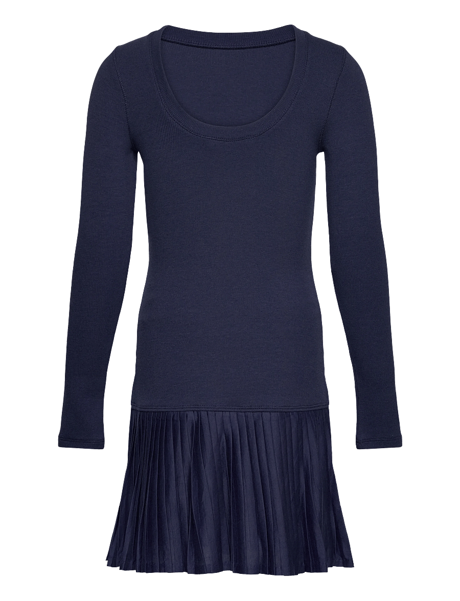Ralph Lauren Kids - Pleated-Skirt Ribbed Dress - langærmede hverdagskjoler - newport navy - 1