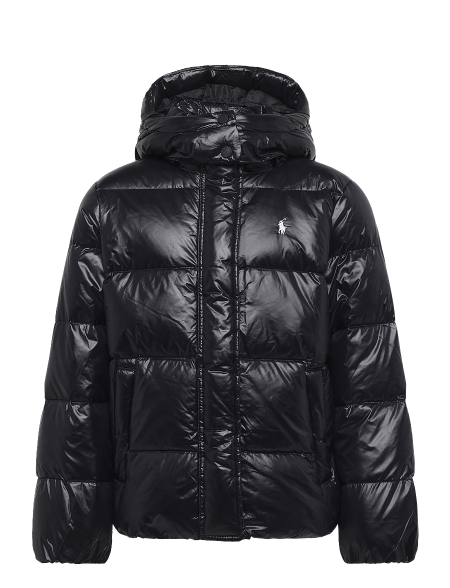 Ralph Lauren Kids - Glossy Down Hooded Jacket - daunen- und steppjacken - polo black w/ whi - 0