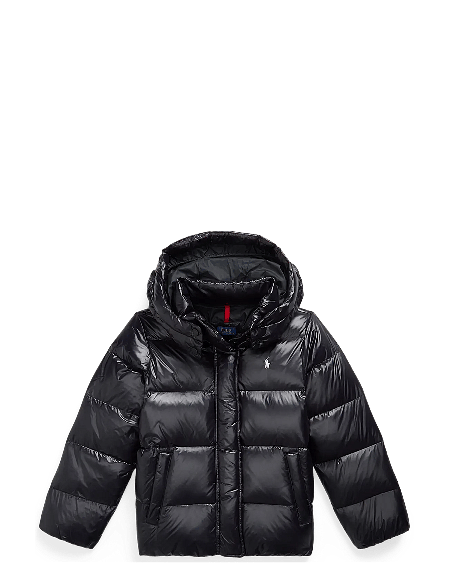 Ralph Lauren Kids - Glossy Down Hooded Jacket - daunen- und steppjacken - polo black w/ whi - 0