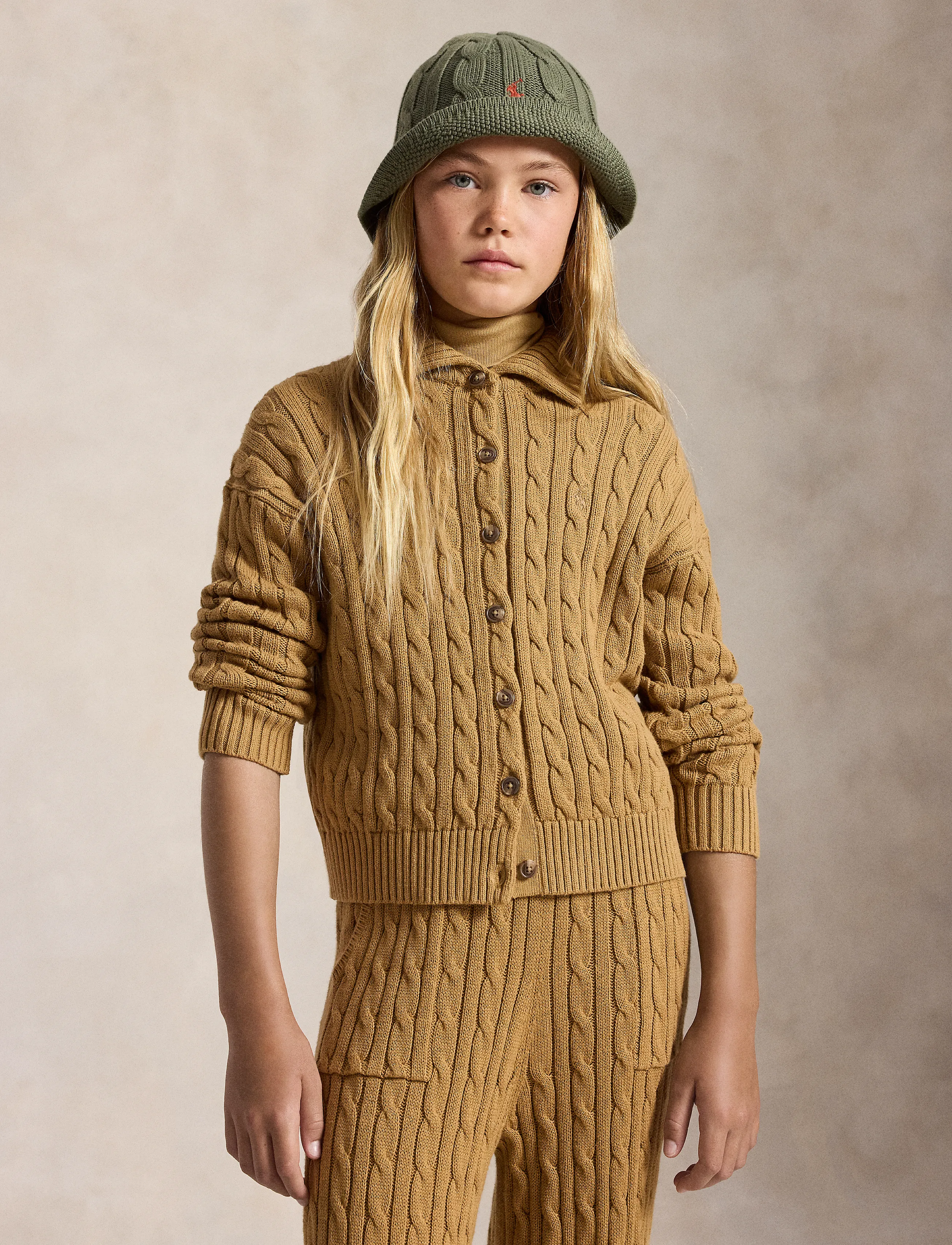Ralph Lauren Kids Cable-Knit Collared Cardigan - Polo Ralph Lauren - BERKSHIRE TAN / brown