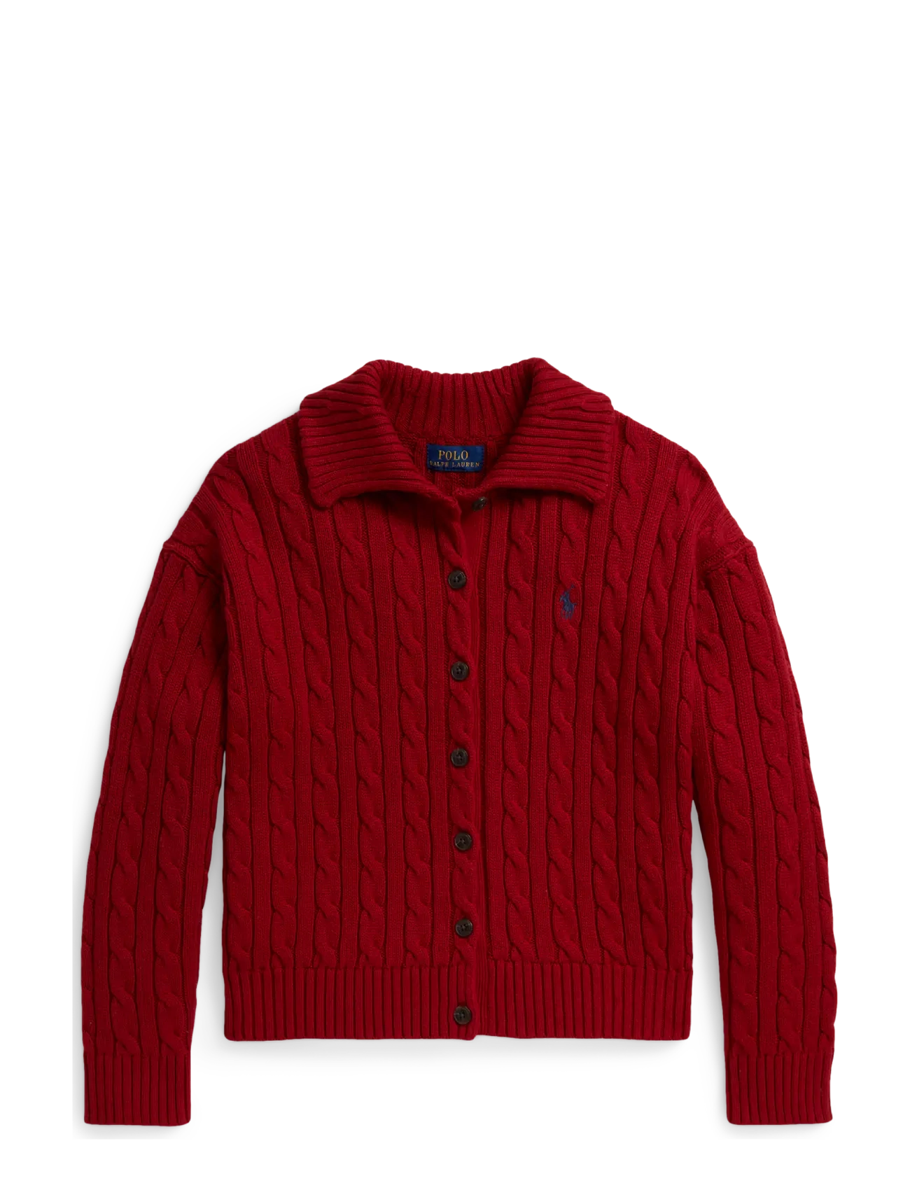 Ralph Lauren Kids Cable-Knit Collared Cardigan - Jackets - CAMDEN RED / red