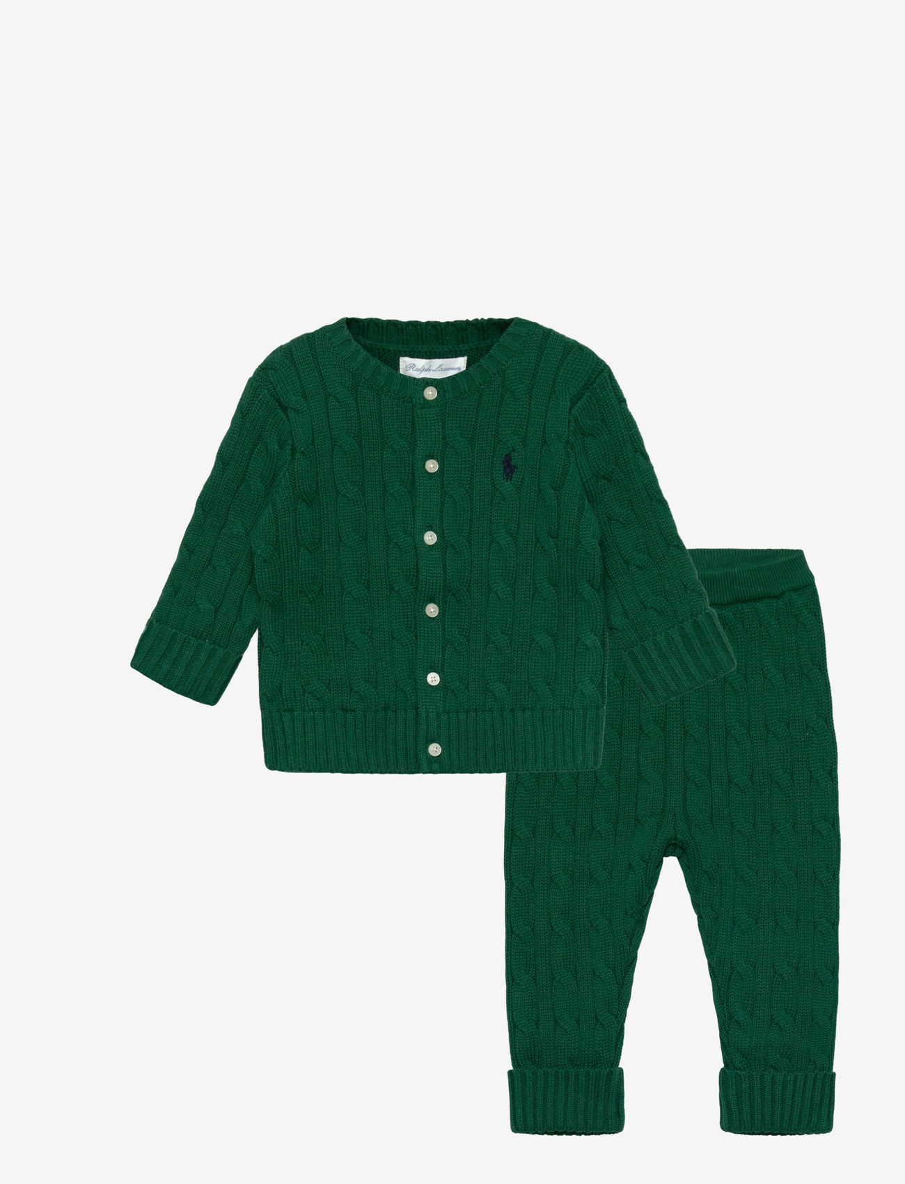 Ralph Lauren Kids - Cable-Knit Cotton Cardigan & Pant Set - cardigans - kelly green - 0