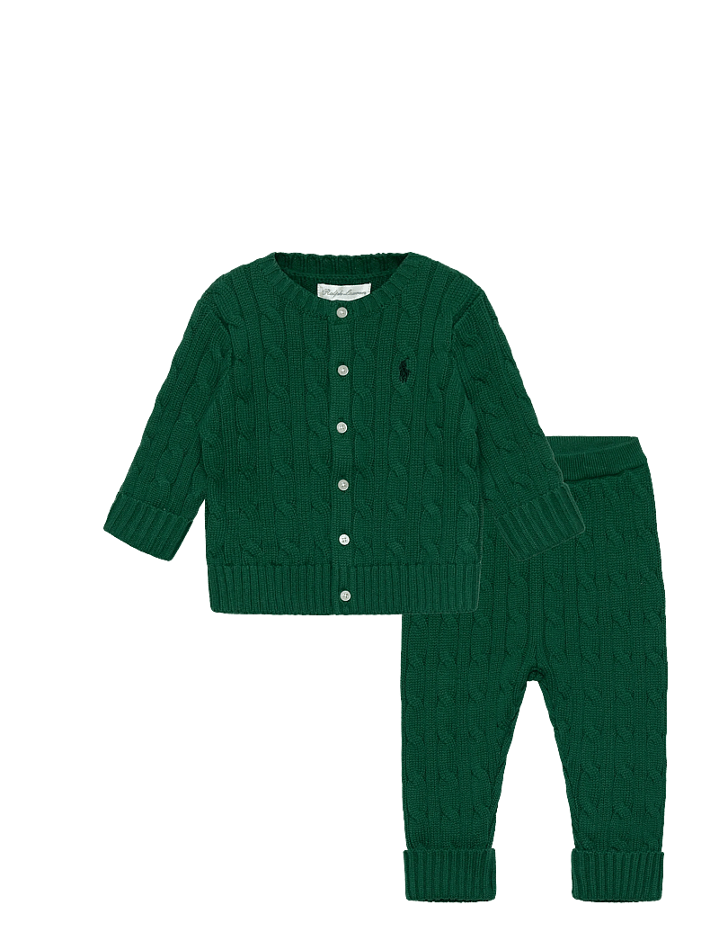 Ralph Lauren Kids - Cable-Knit Cotton Cardigan & Pant Set - cardigans - kelly green - 0