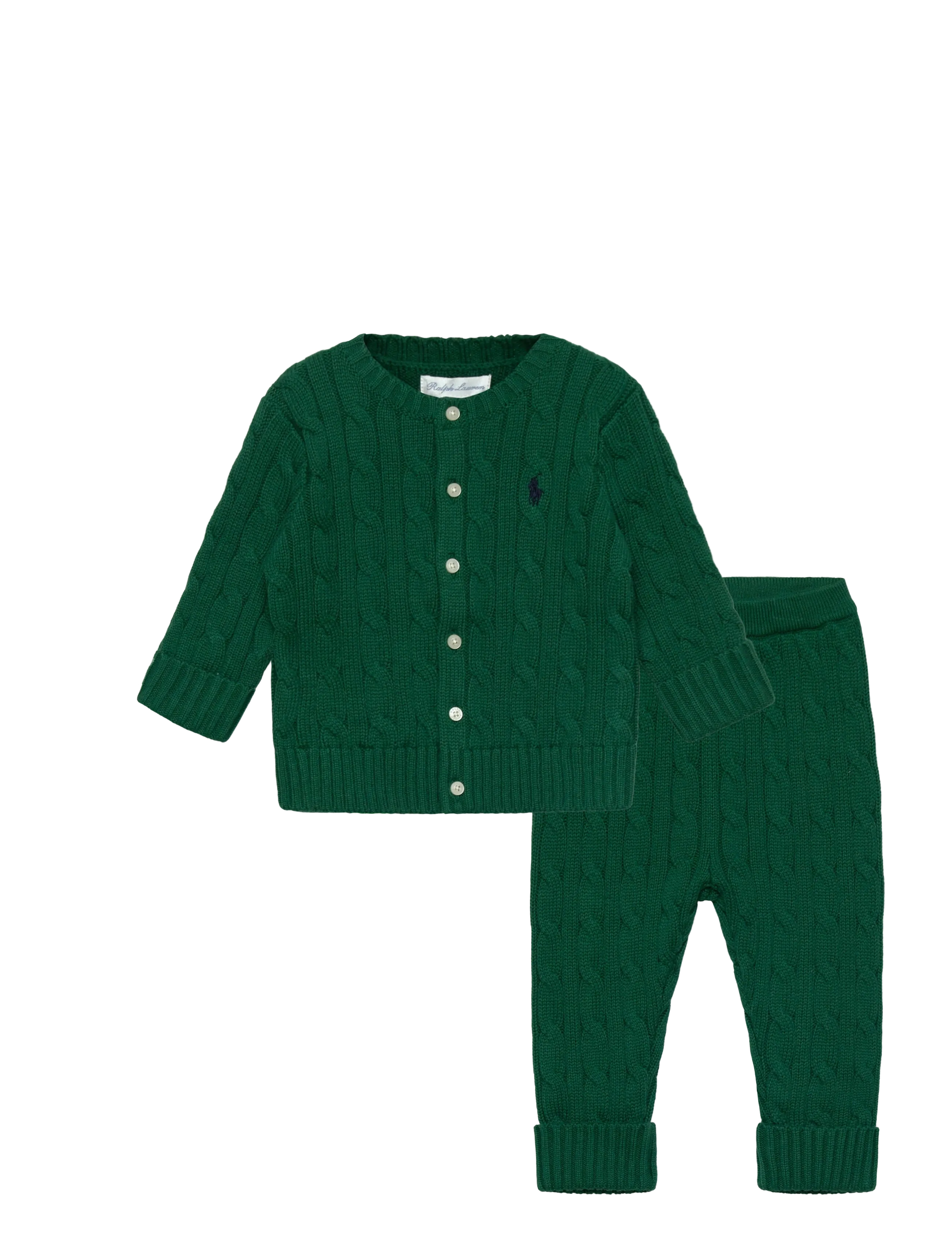 Ralph Lauren Kids - Cable-Knit Cotton Cardigan & Pant Set - kelly green - 0