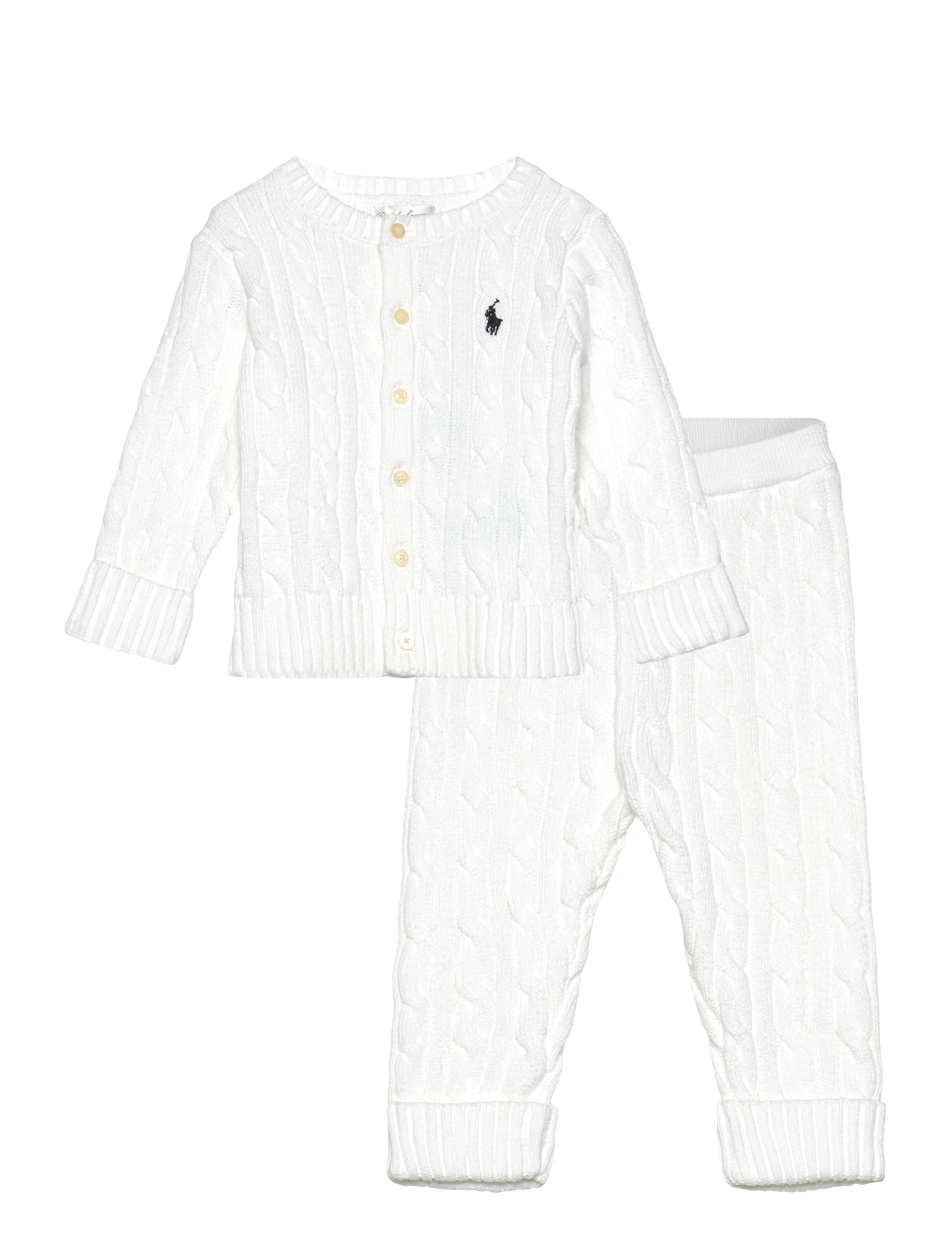 Cable-Knit Cotton Cardigan & Pant Set - WHITE
