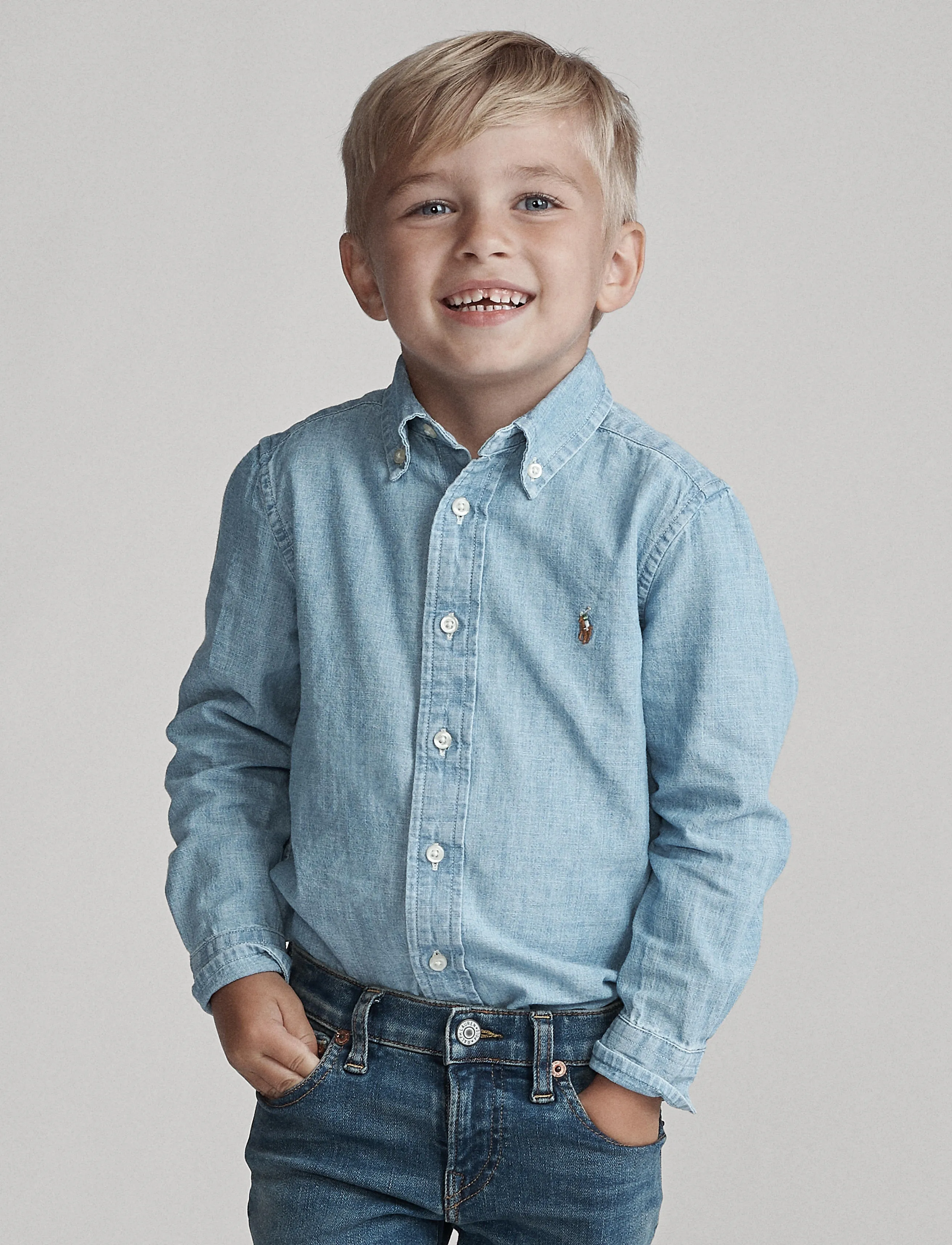 Ralph Lauren Kids - Cotton Chambray Shirt - skjorter - lt blue - 4