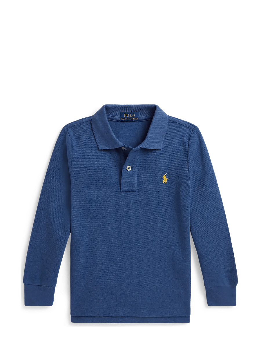 Ralph Lauren Kids - Cotton Mesh Long-Sleeve Polo Shirt - langærmede poloer - dusty azure/c1268 - 0