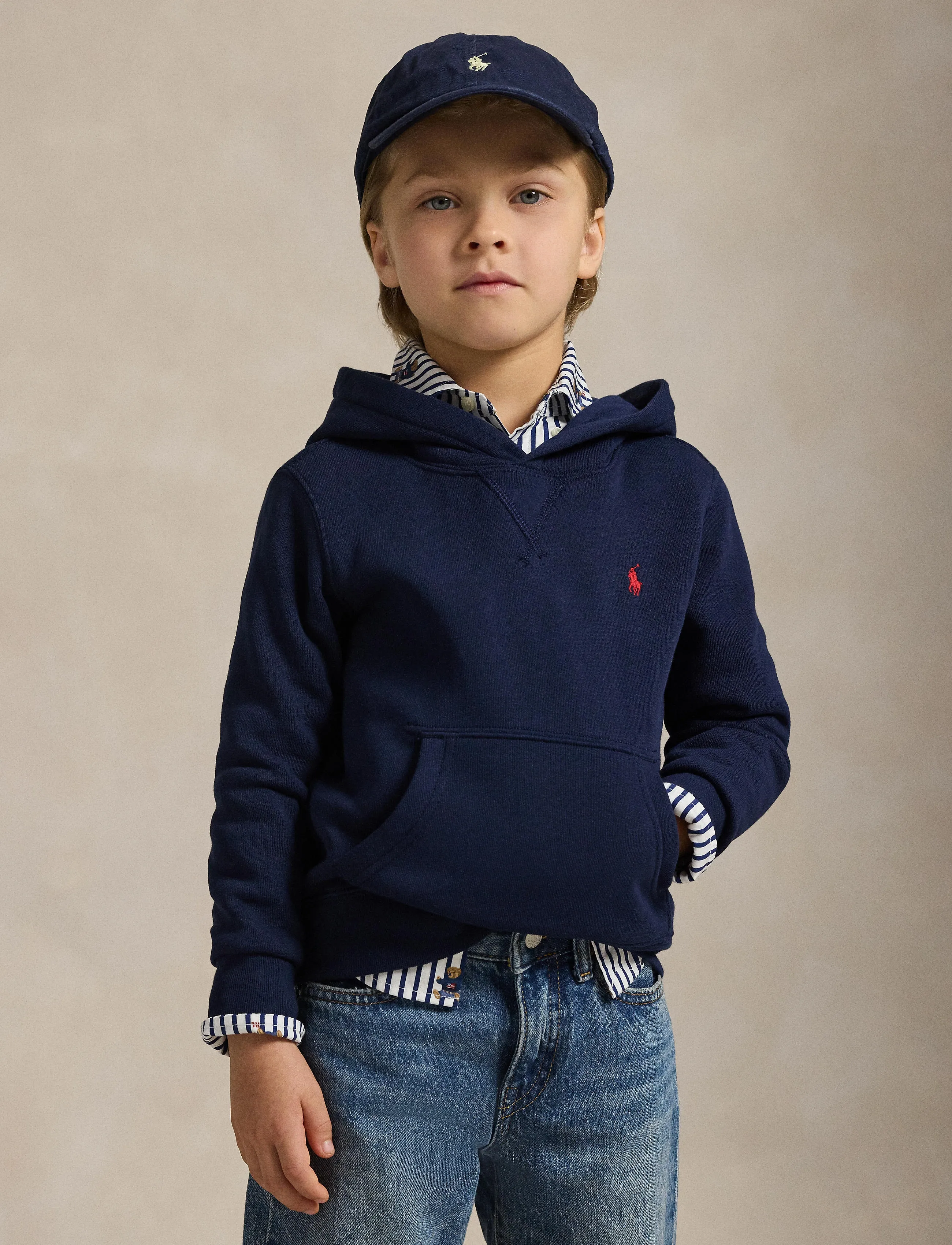 Ralph Lauren Kids - SEASONAL FLEECE-LS PO HOOD-TP-KNT - hættetrøjer - refined navy/c387 - 3