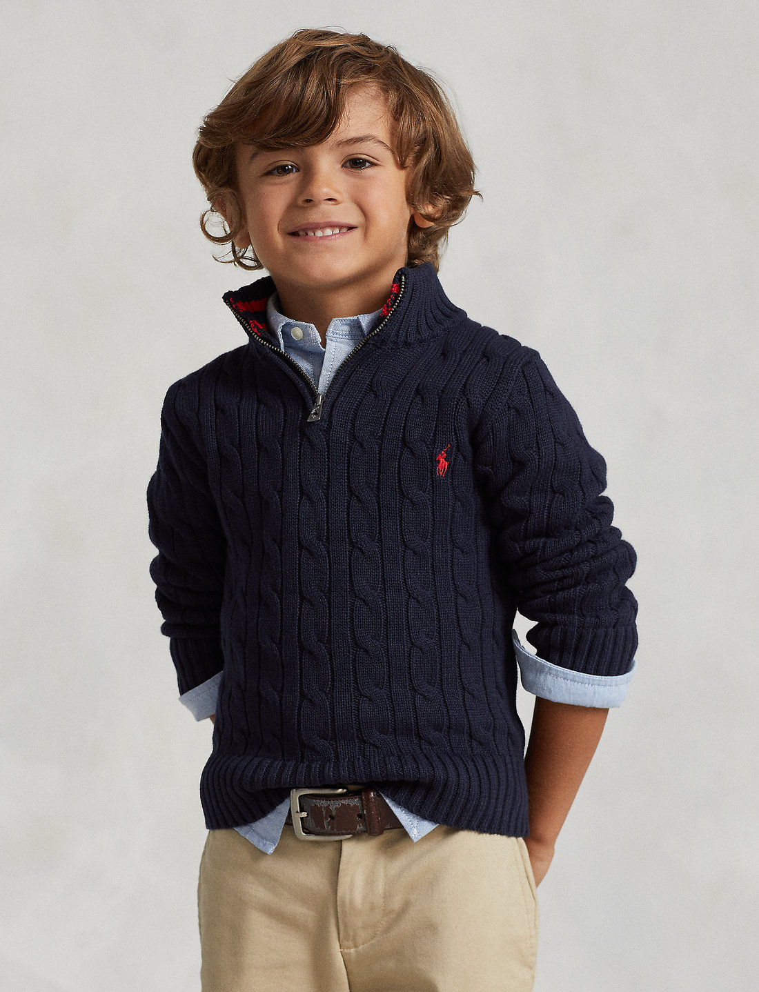 Ralph Lauren Kids Cable knit Cotton Quarter zip Sweater Rl Navy
