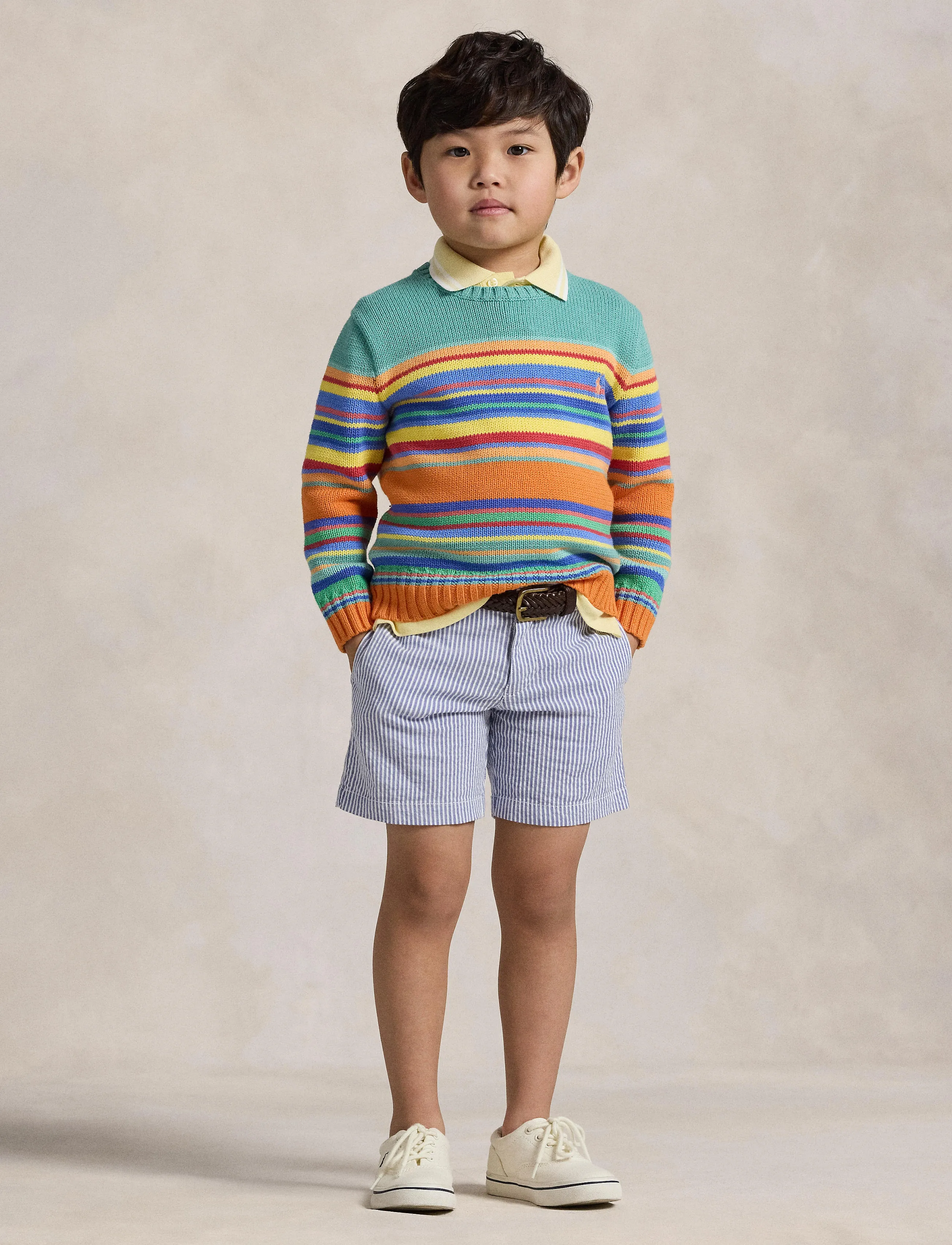Ralph Lauren Kids - Stretch Cotton Seersucker Short - chino-stuttbuxur - blue seersucker - 4