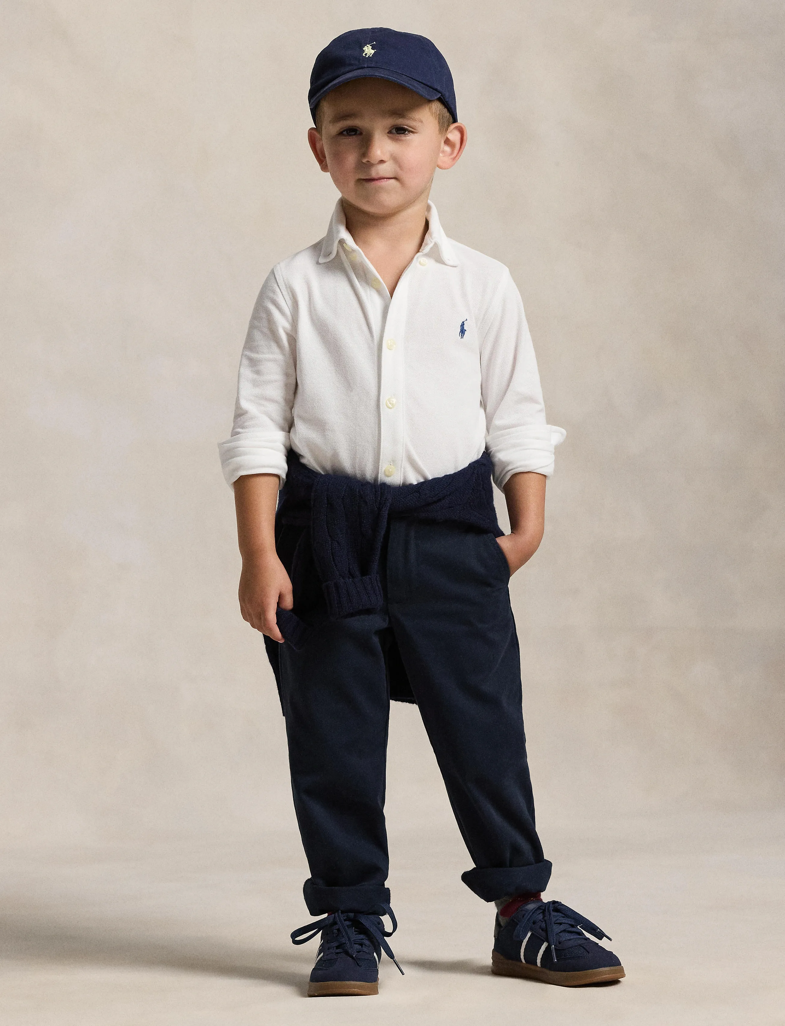 Ralph Lauren Kids Featherweight Cotton Mesh Shirt, 88-93, Shirts, Weiß - Long-sleeved Kinder