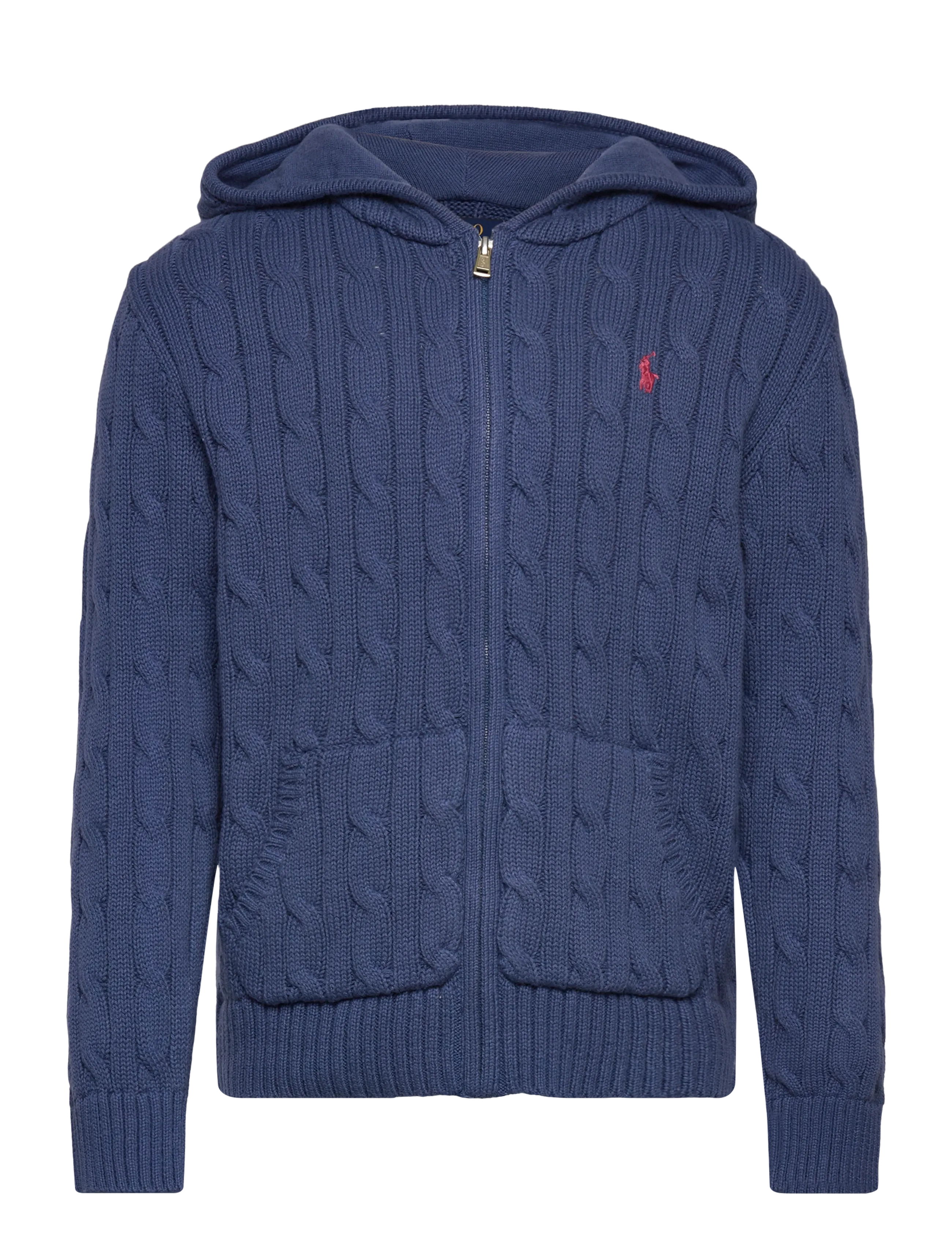 Ralph Lauren Kids Cable Cotton Hooded Full-Zip Sweater, 109-116, Knitwear, Marineblau - Cardigans, Kinder