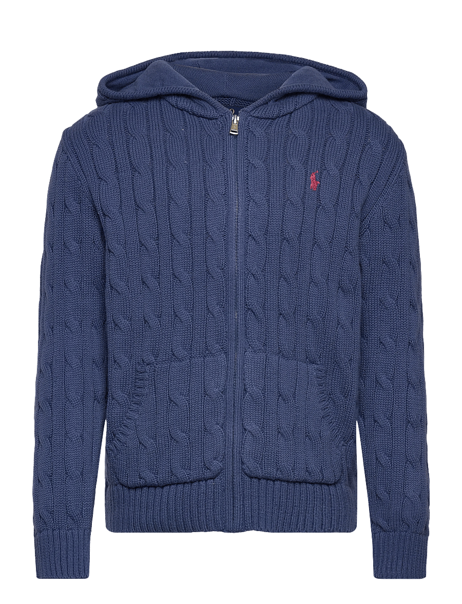 Ralph Lauren Kids - Cable Cotton Hooded Full-Zip Sweater - koftor - old royal/c3374 - 0