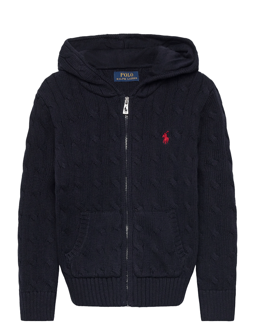Ralph Lauren Kids - Cable Cotton Hooded Full-Zip Sweater - cardigans - rl navy/c3807 - 1