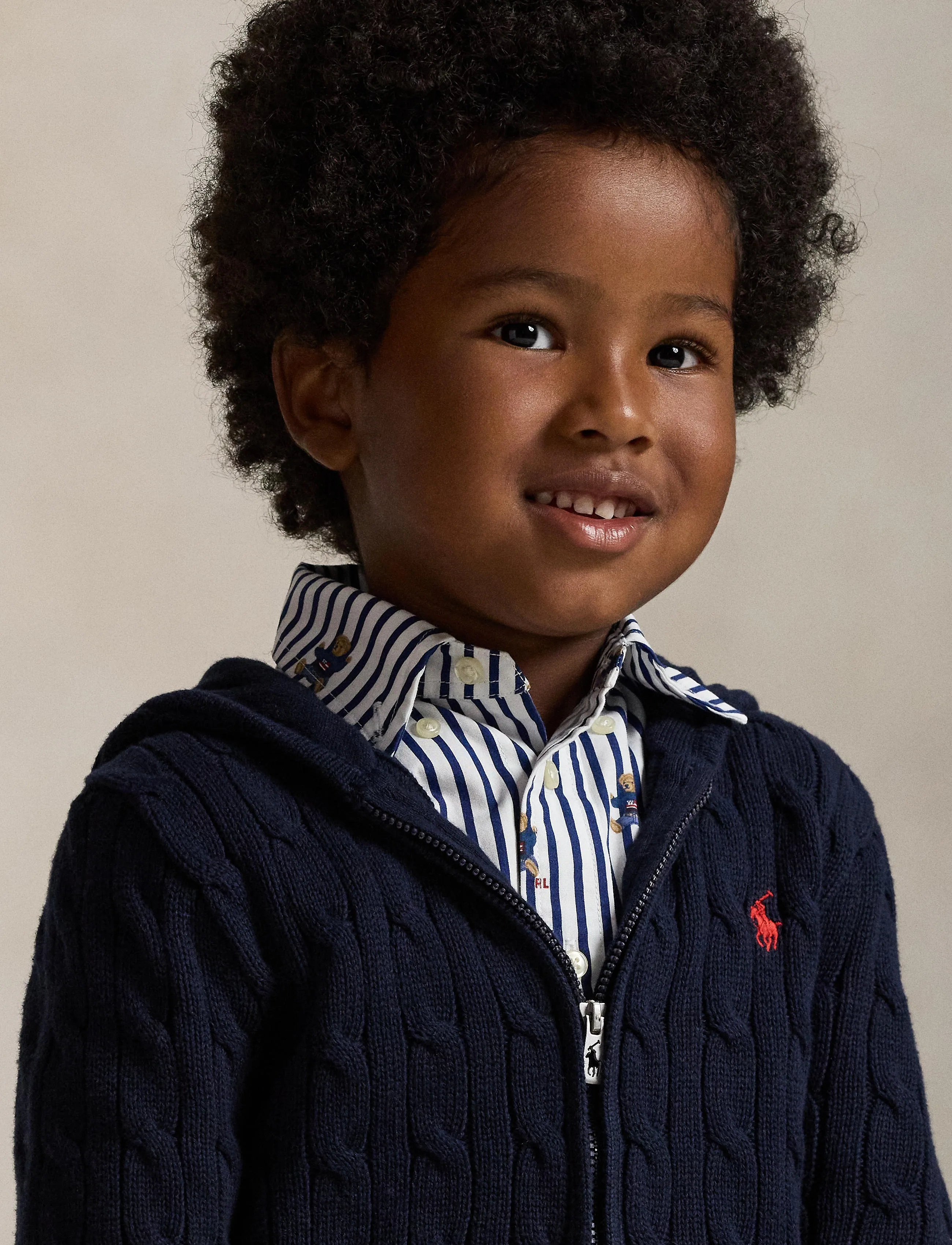 Ralph Lauren Kids - Cable Cotton Hooded Full-Zip Sweater - kardiganid - rl navy/c3807 - 3
