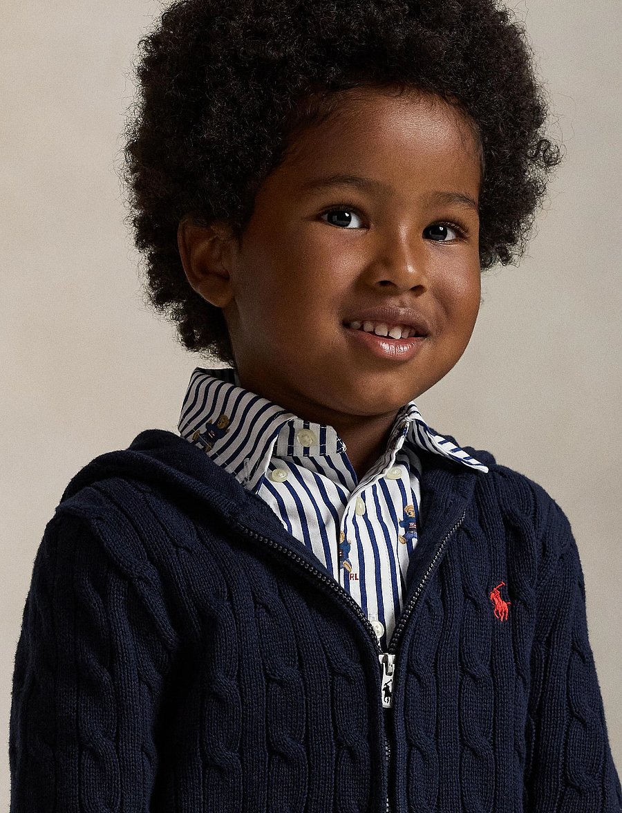 Ralph Lauren Kids - Cable Cotton Hooded Full-Zip Sweater - cardigans - rl navy/c3807 - 3
