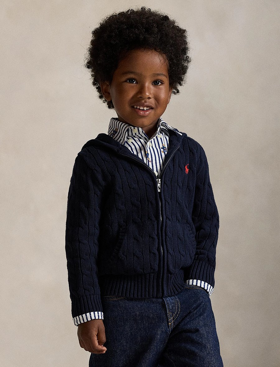Ralph Lauren Kids - Cable Cotton Hooded Full-Zip Sweater - cardigans - rl navy/c3807 - 0