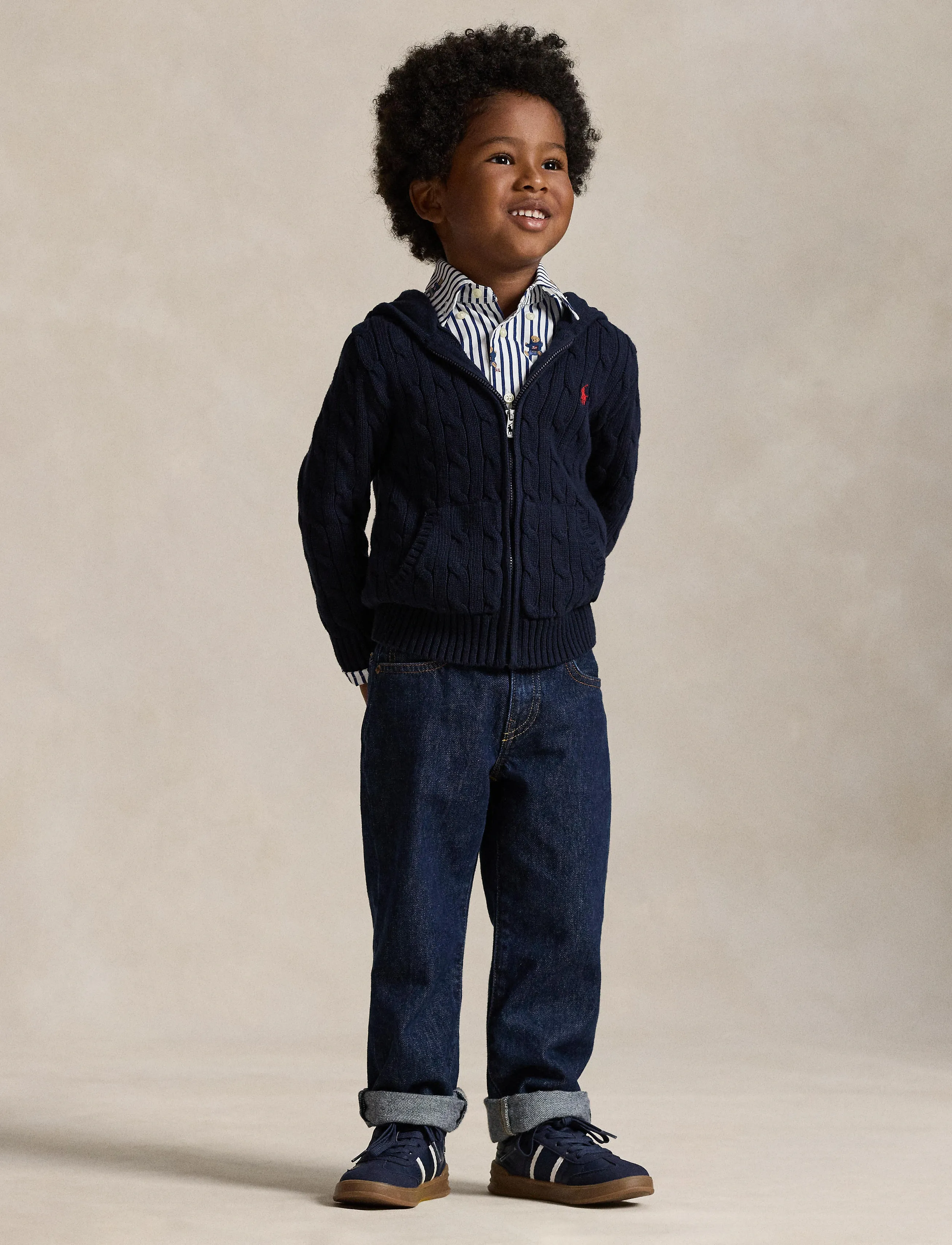 Ralph Lauren Kids - Cable Cotton Hooded Full-Zip Sweater - kardiganid - rl navy/c3807 - 4
