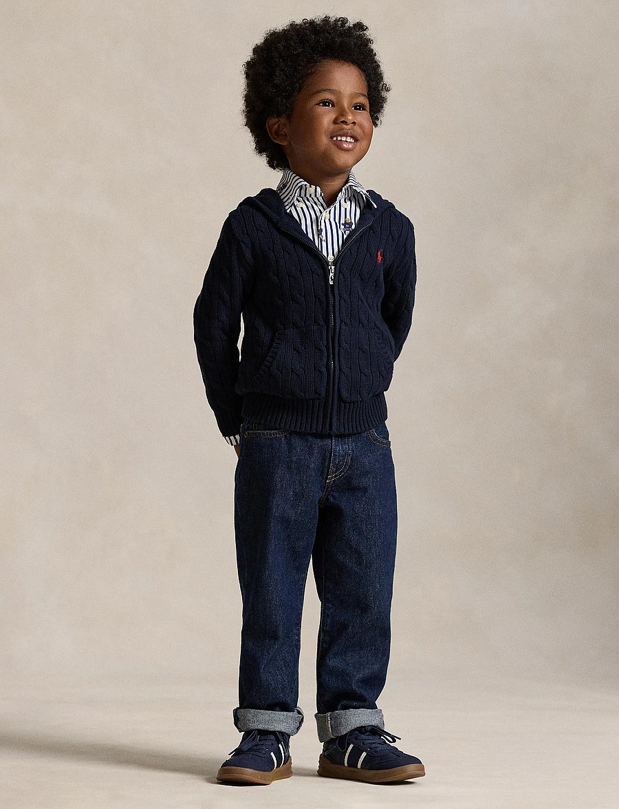 Ralph Lauren Kids - Cable Cotton Hooded Full-Zip Sweater - cardigans - rl navy/c3807 - 4