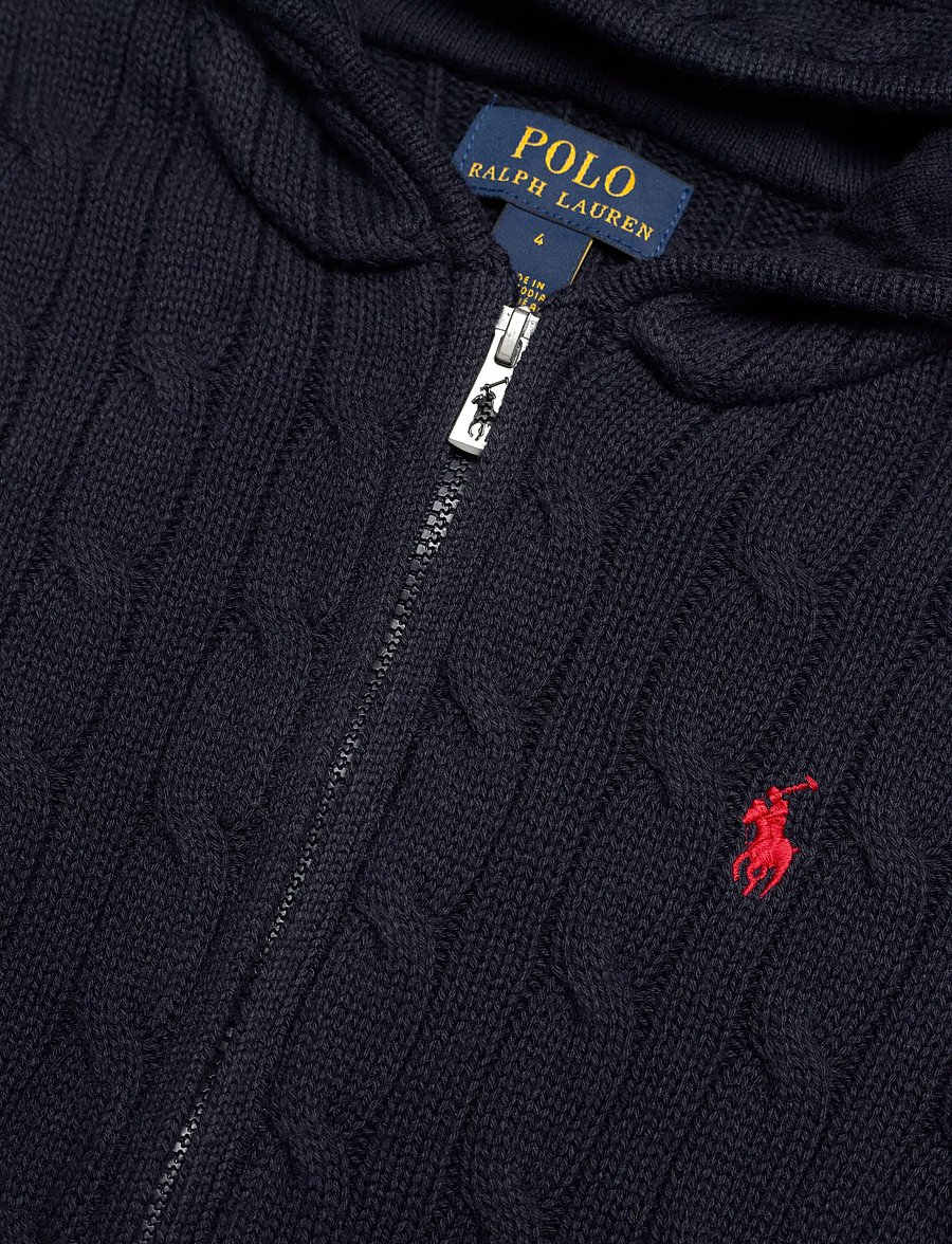 Ralph Lauren Kids - Cable Cotton Hooded Full-Zip Sweater - cardigans - rl navy/c3807 - 5