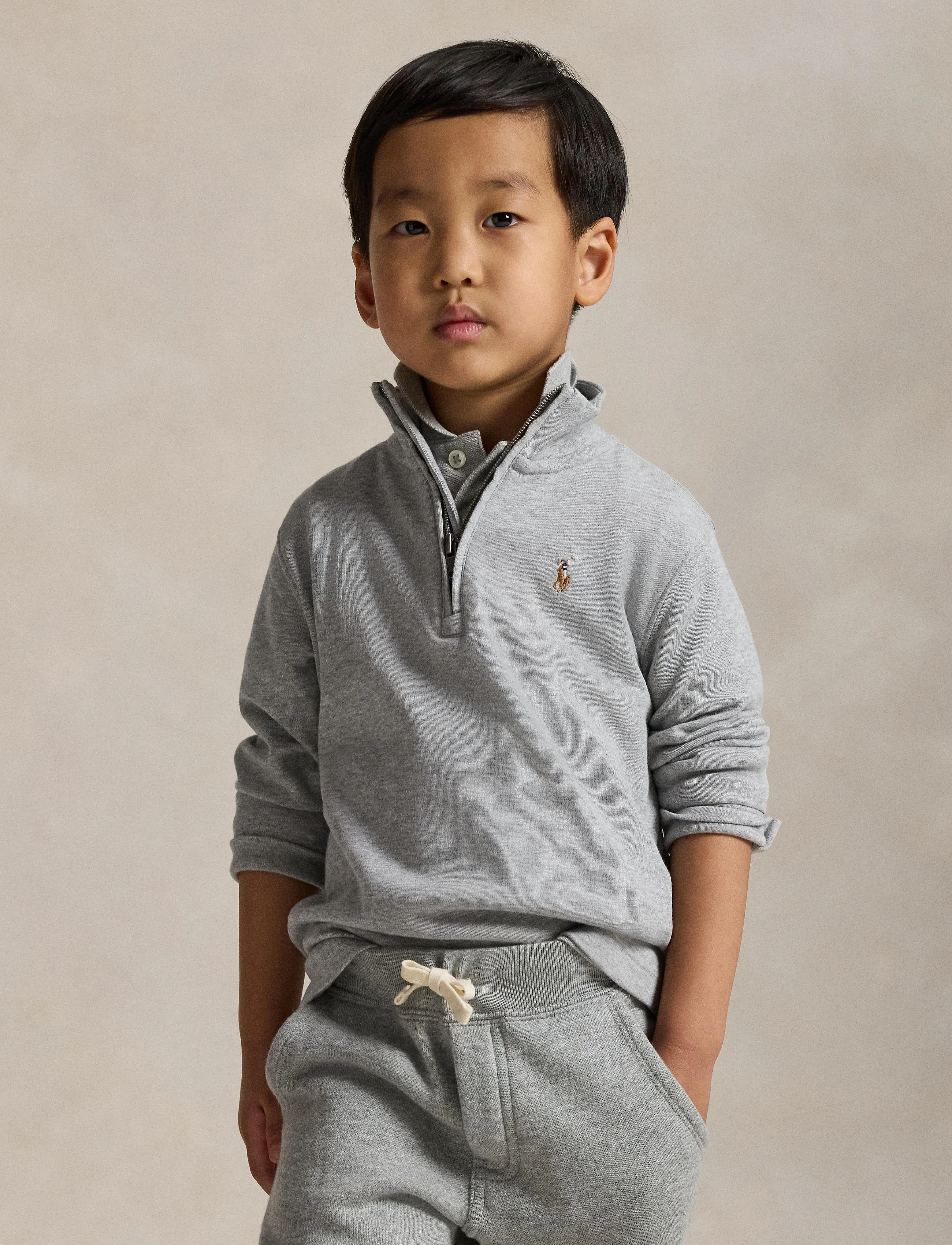 Ralph Lauren Kids Cotton Interlock Quarter-Zip Pullover - Jumpers - ANDOVER HEATHER / grey