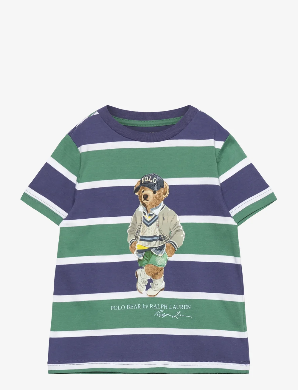 Ralph Lauren Kids - Polo Bear Striped Cotton Jersey Tee - kurzärmelige - pf25 fairway gree - 0