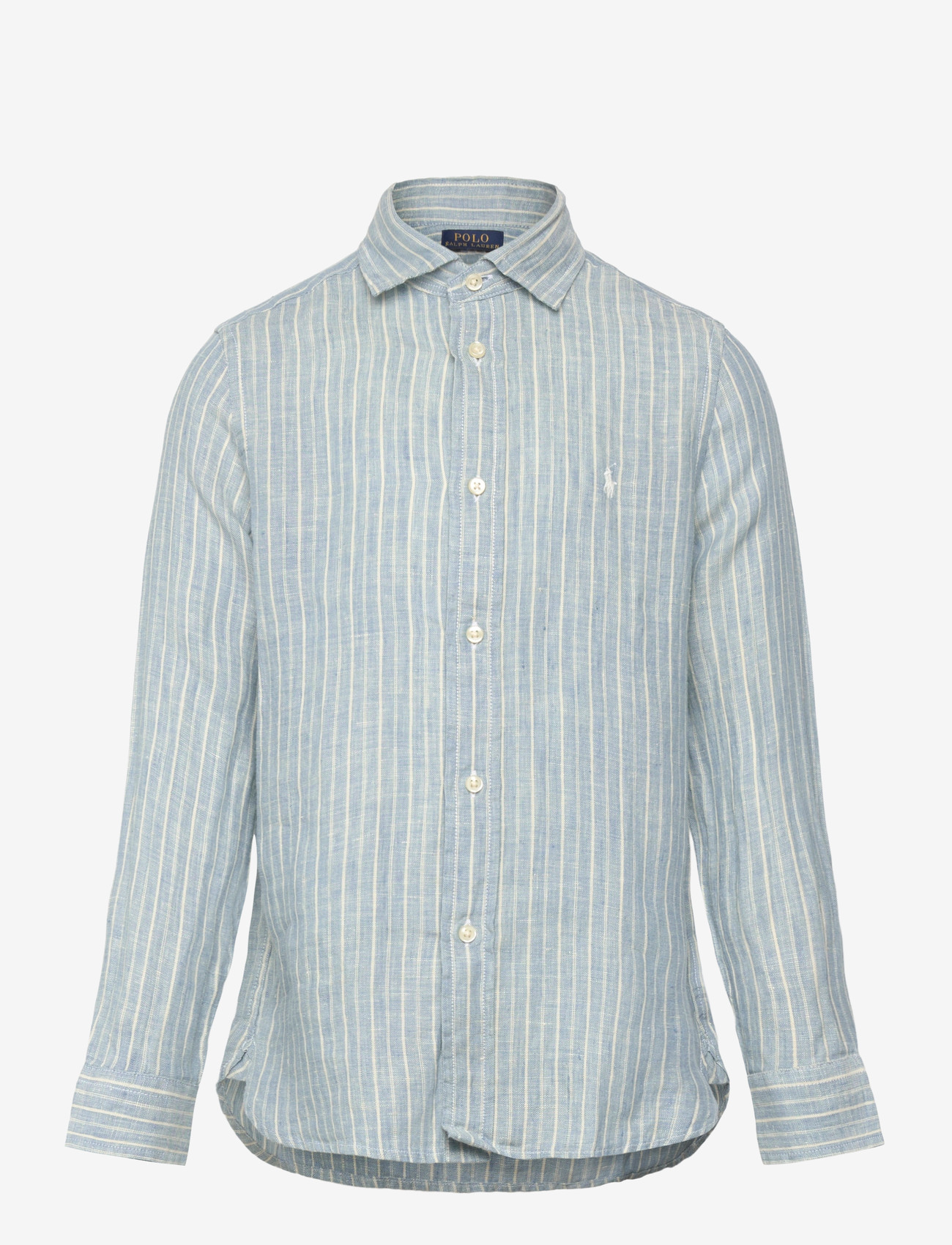 Ralph Lauren Kids - Striped Linen Shirt - långärmade skjortor - #b222a blue cream - 0