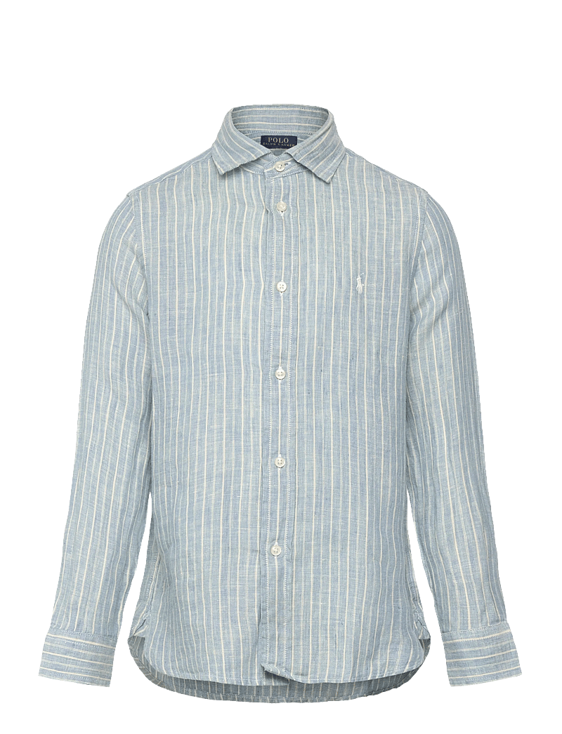 Ralph Lauren Kids - Striped Linen Shirt - långärmade skjortor - #b222a blue cream - 0