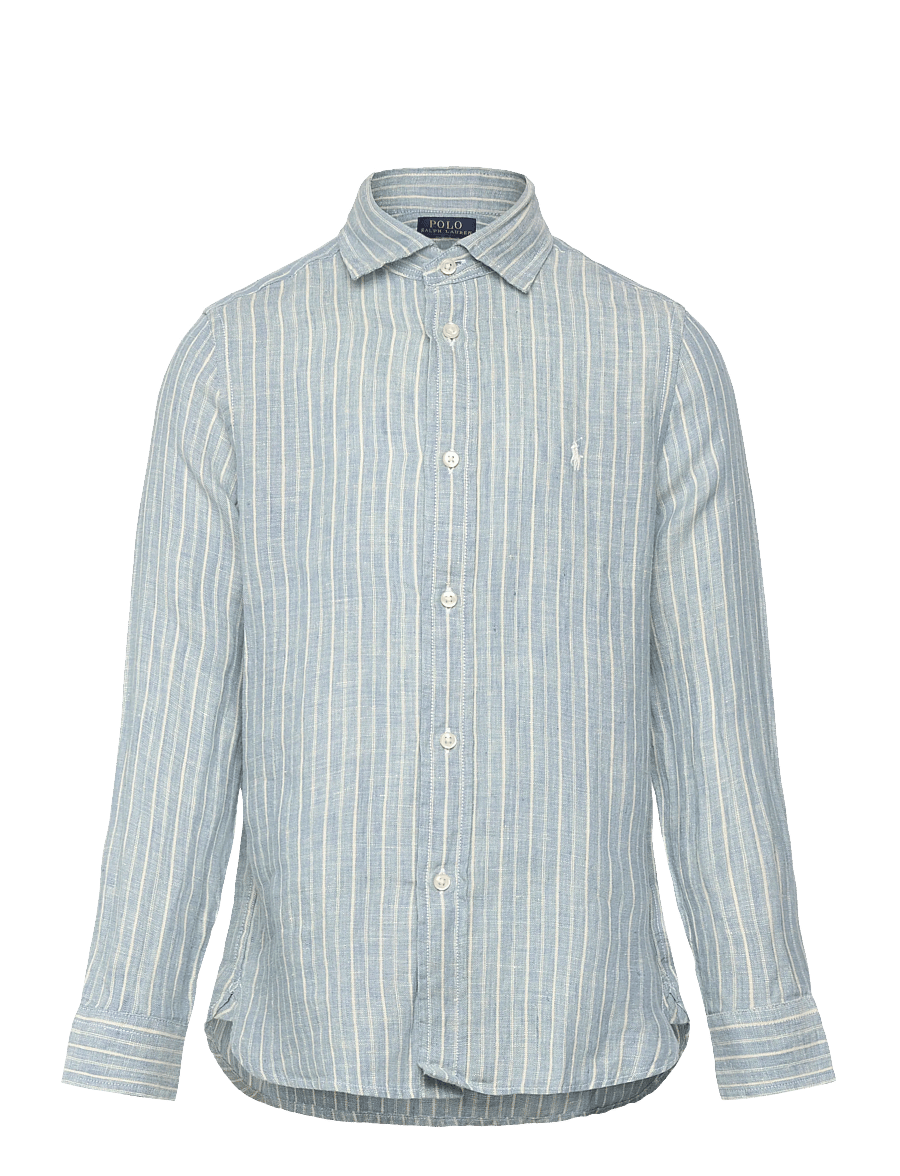 Ralph Lauren Kids - 17/1 YD LINEN-WVN-SHIRT - långärmade skjortor - #b222a blue cream - 0