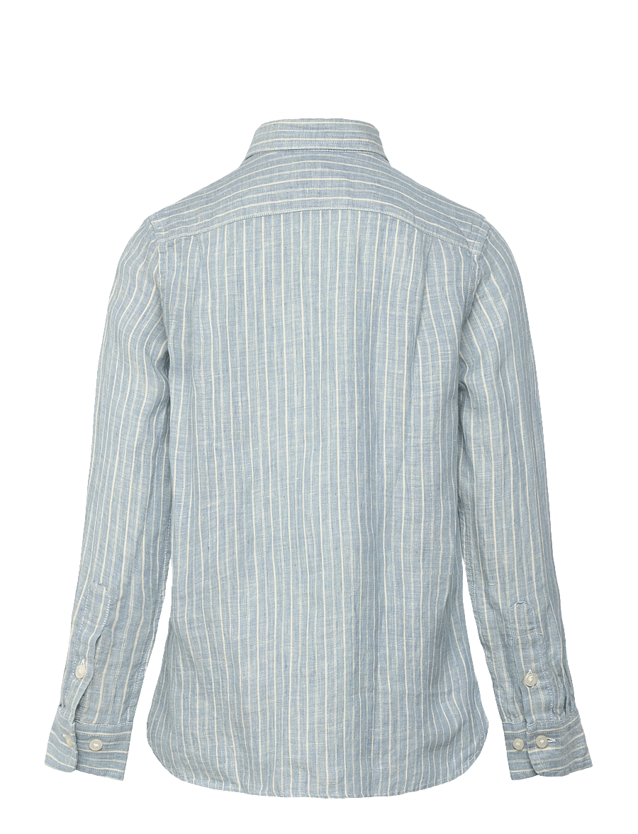 Ralph Lauren Kids - 17/1 YD LINEN-WVN-SHIRT - långärmade skjortor - #b222a blue cream - 1