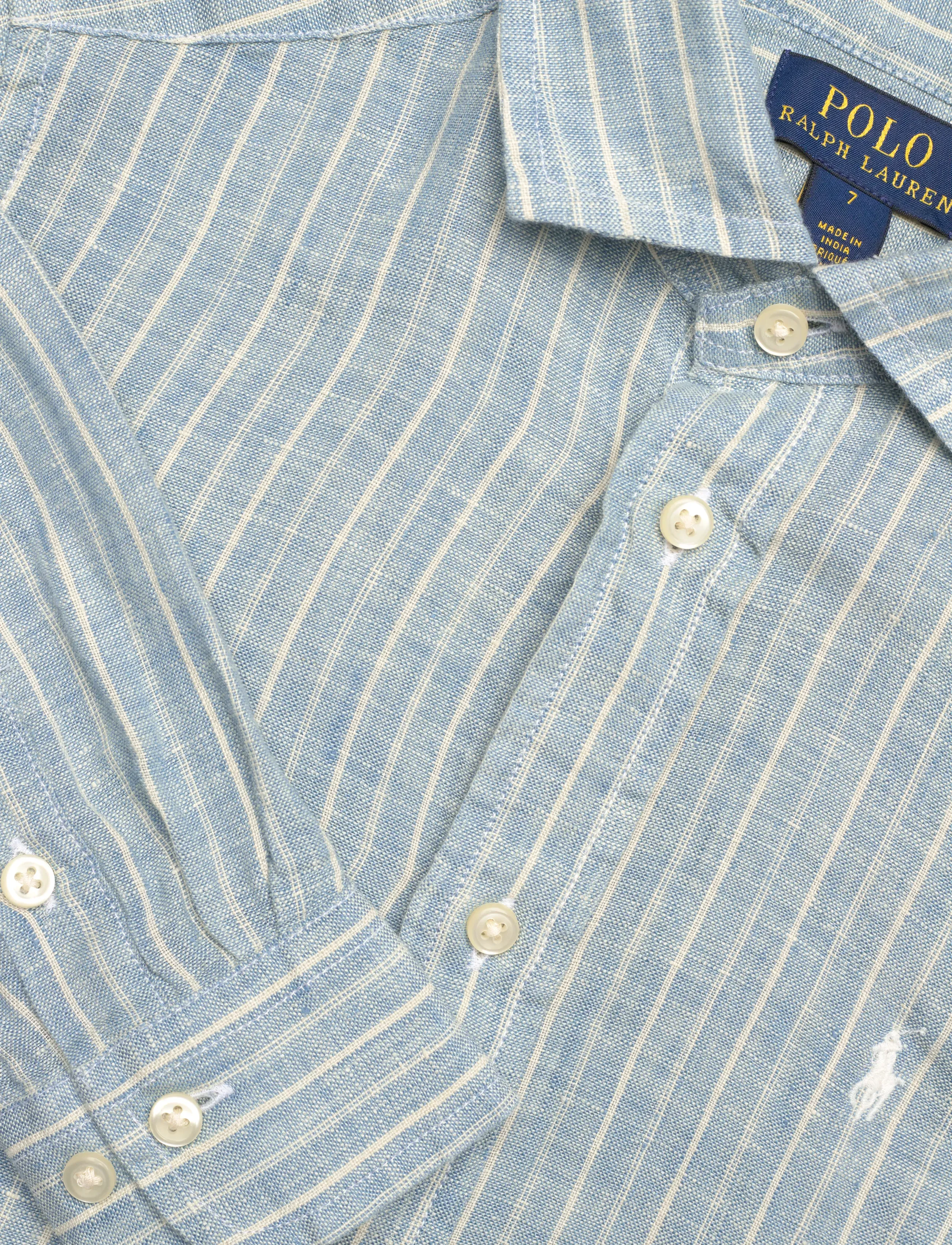 Ralph Lauren Kids - 17/1 YD LINEN-WVN-SHIRT - långärmade skjortor - #b222a blue cream - 2