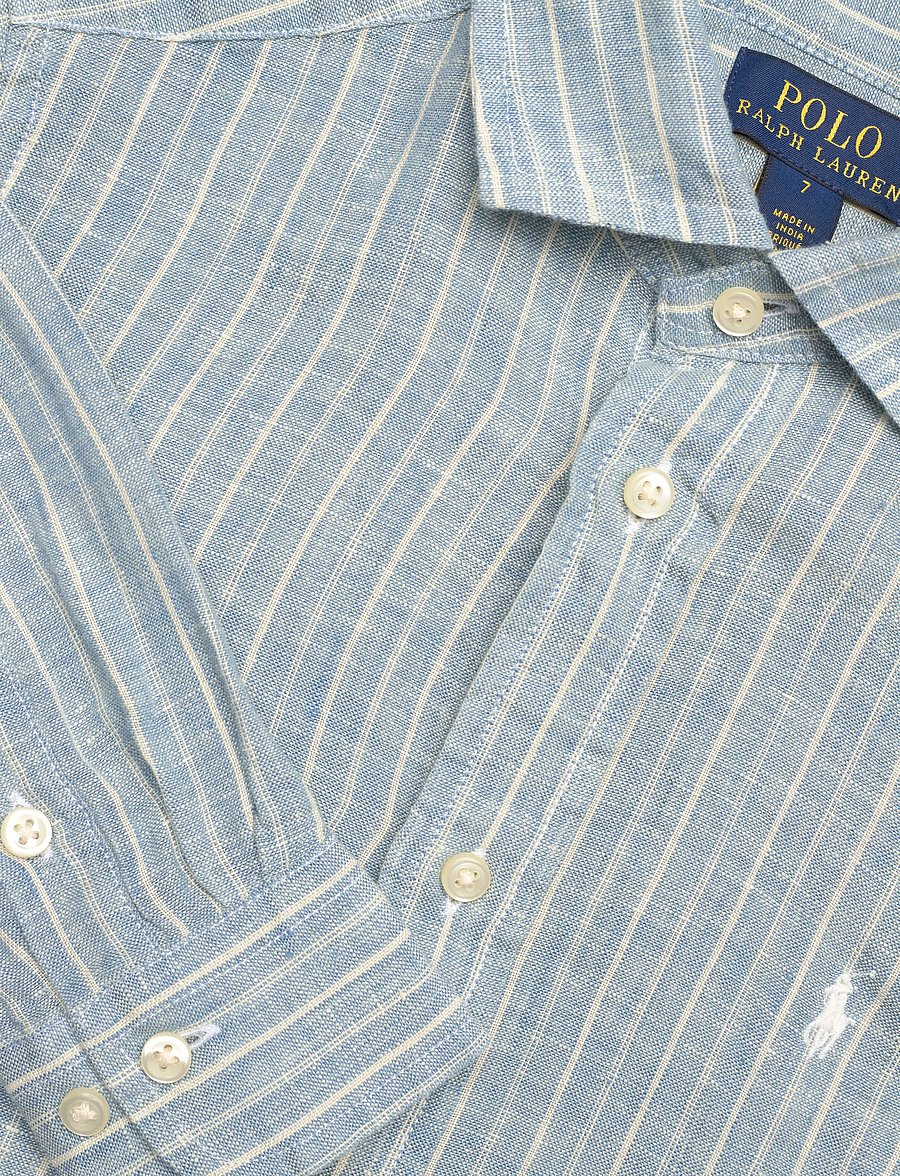 Ralph Lauren Kids - 17/1 YD LINEN-WVN-SHIRT - långärmade skjortor - #b222a blue cream - 2