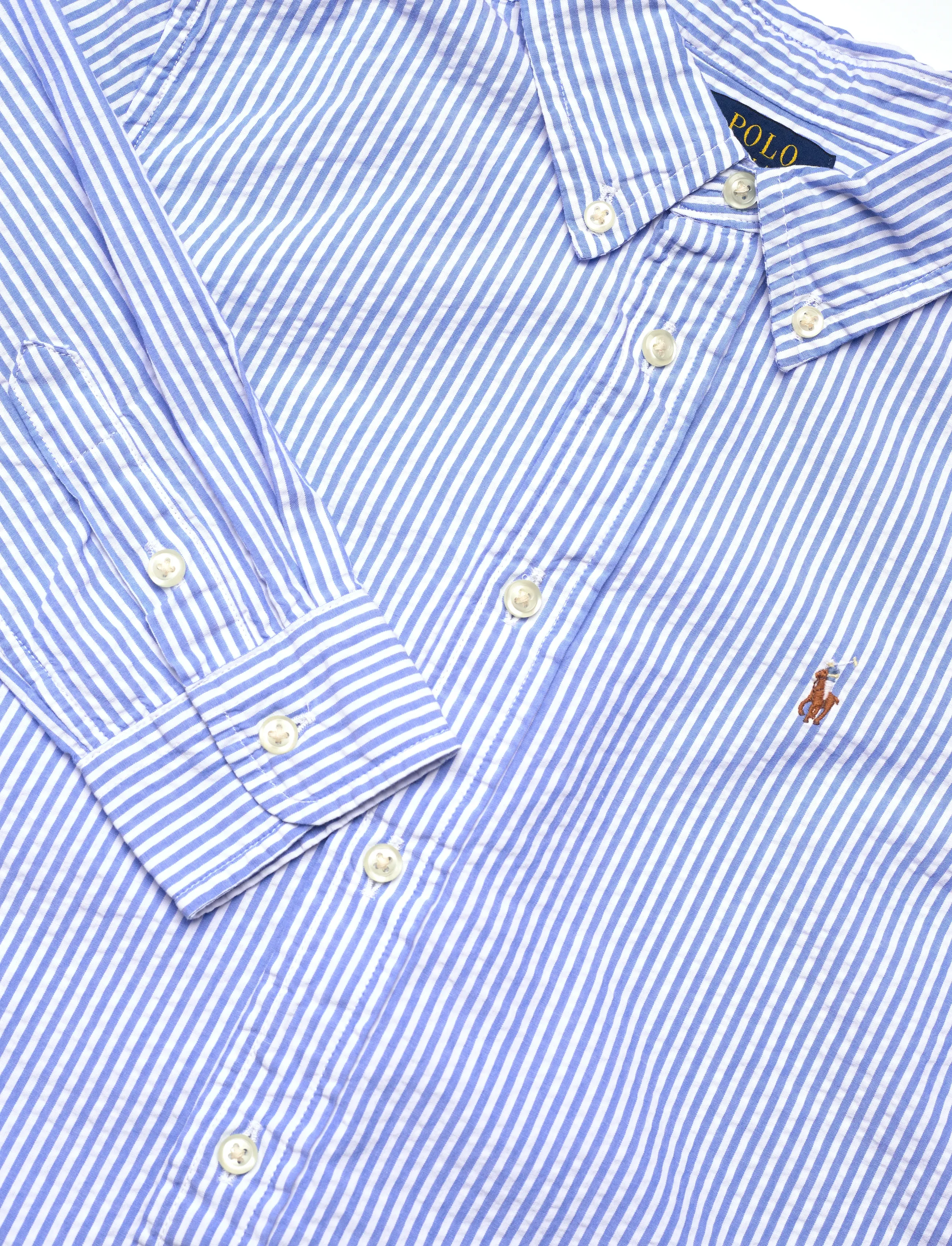 Ralph Lauren Kids - Striped Cotton Seersucker Shirt - langærmede skjorter - 7310a blue/white - 2