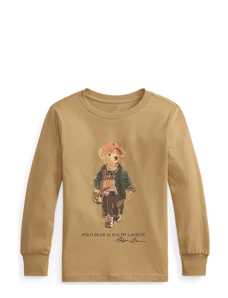 Ralph Lauren Kids - Polo Bear Cotton Long-Sleeve Tee - långärmade t-shirts - camel - 1