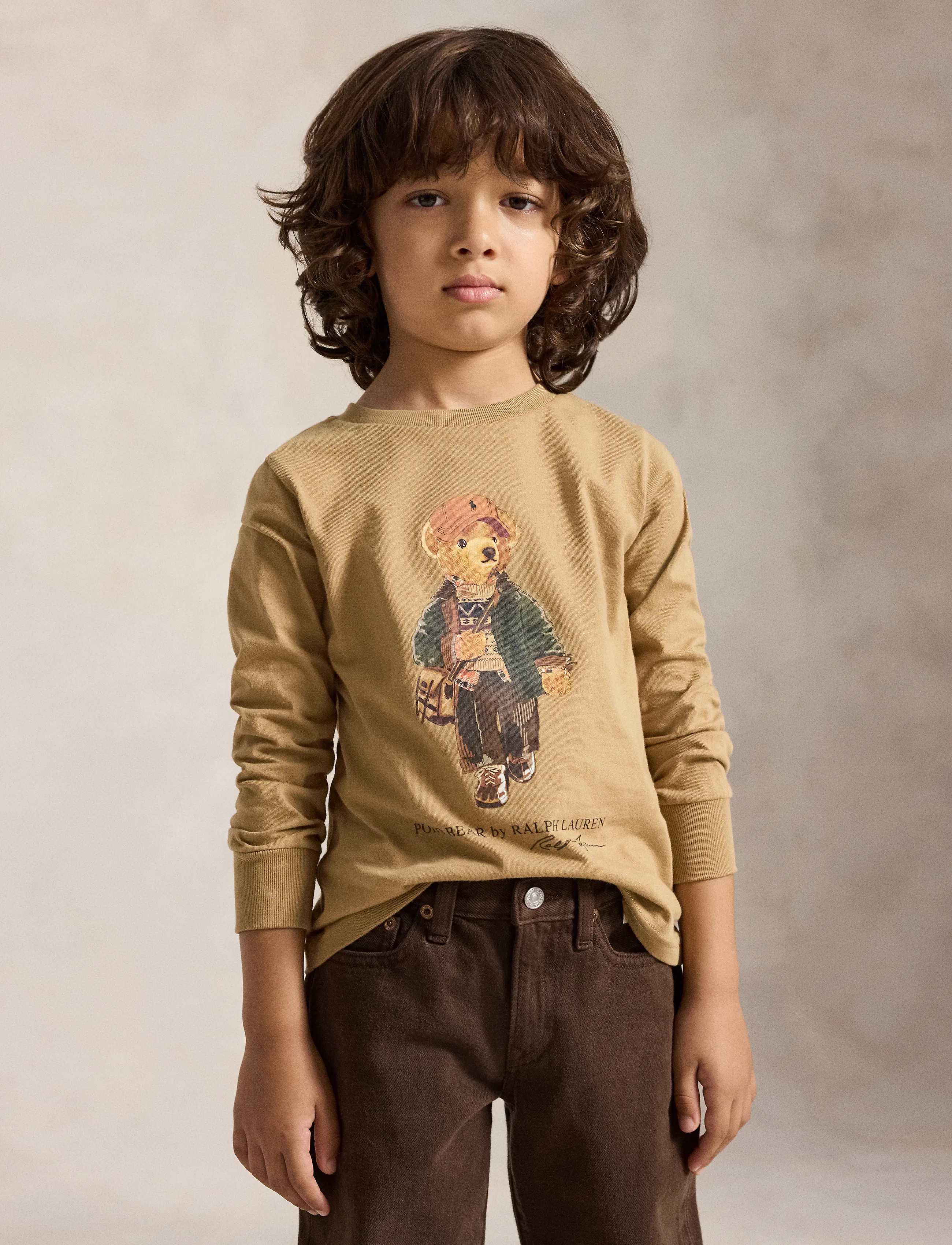 Ralph Lauren Kids Polo Bear Cotton Long-Sleeve Tee, 4, T-shirts, Braun - Long-sleeved Kinder