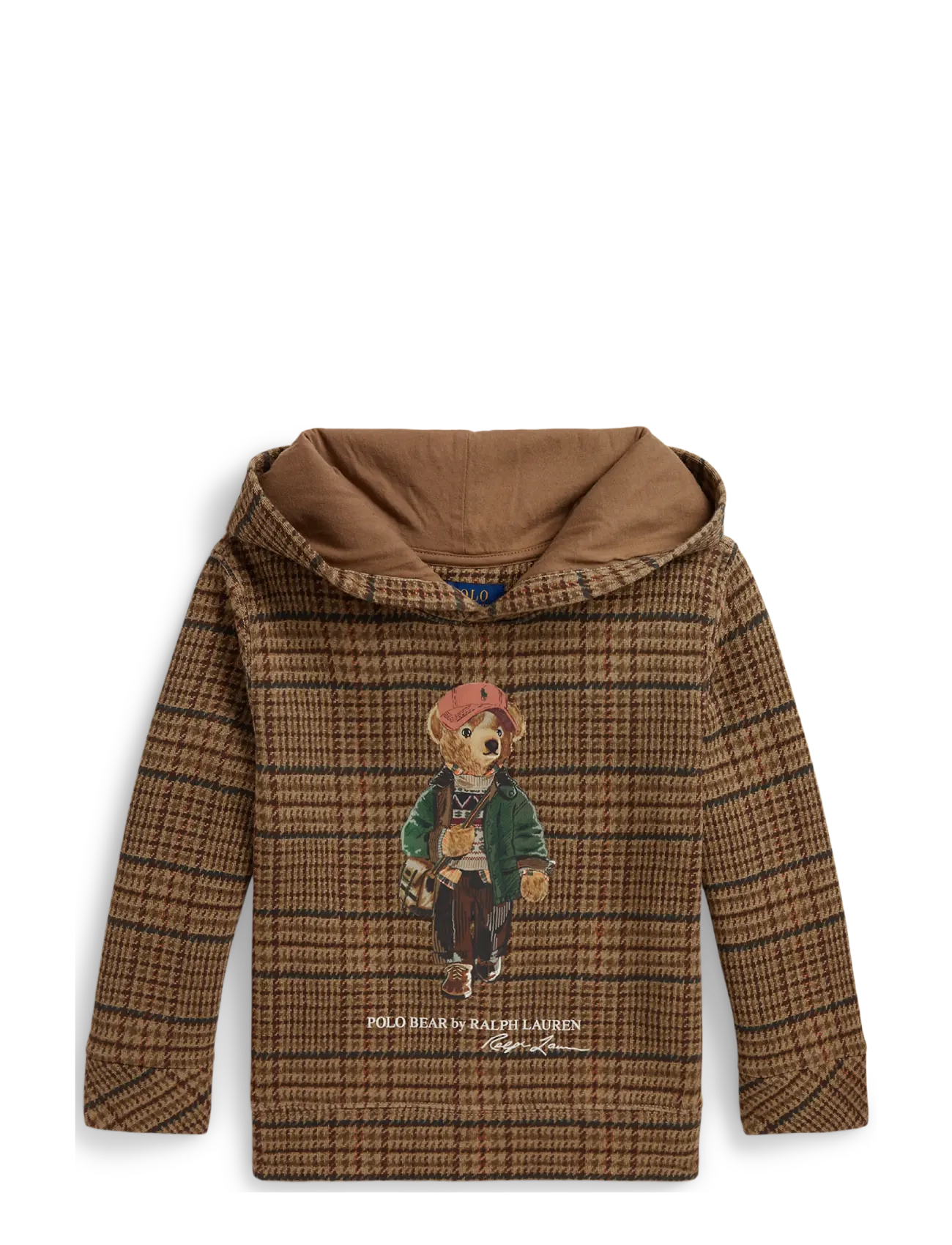 Ralph Lauren Kids Polo Bear Tweed-Print Hoodie, Børn, Polo Bear Tweed Print Hættetrøje, Brun, Str: 3