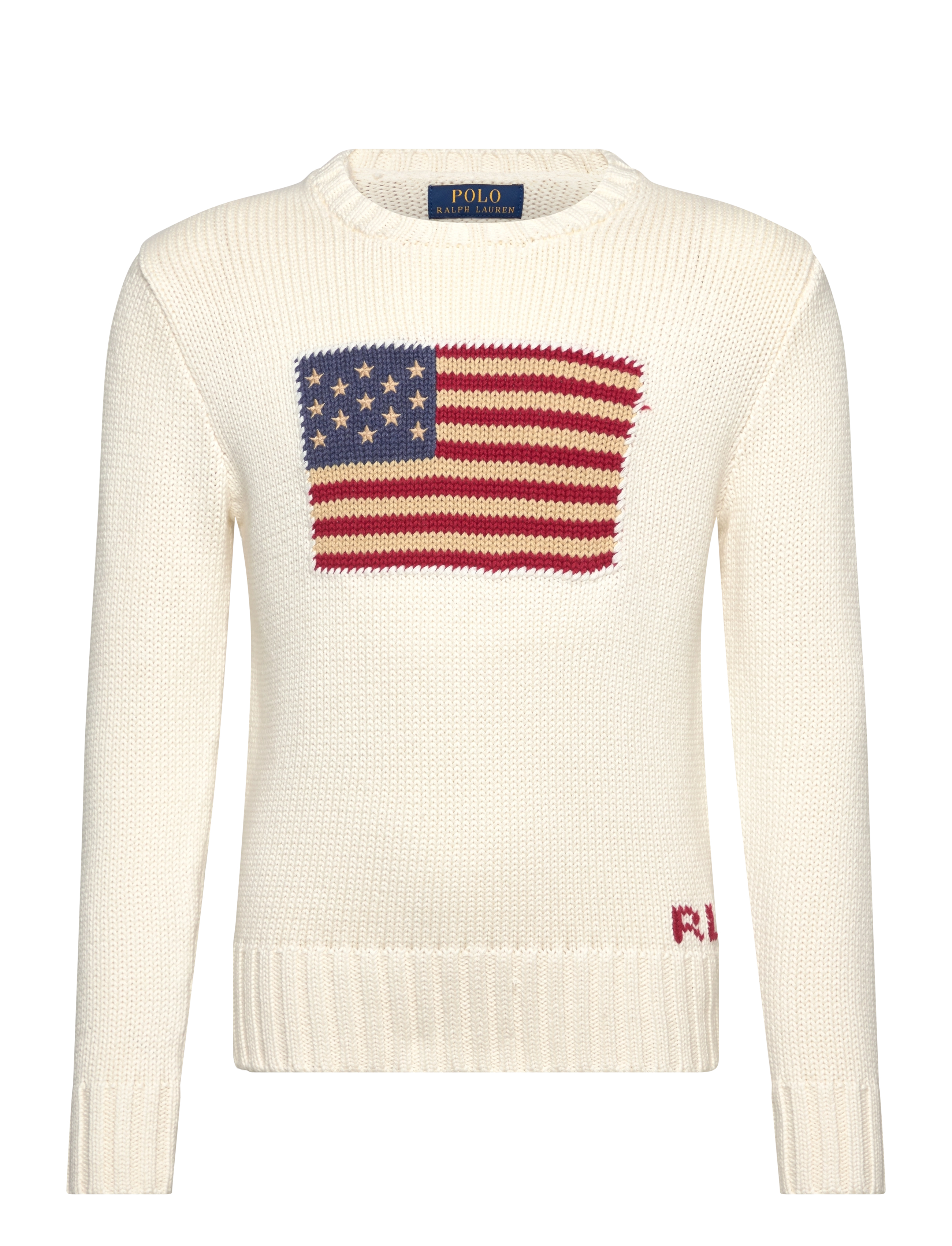 Ralph Lauren Kids Combed Cotton-Flag Cn Swtr-Tp-Swt, 150-161, Knitwear, Creme - Pullovers, Kinder
