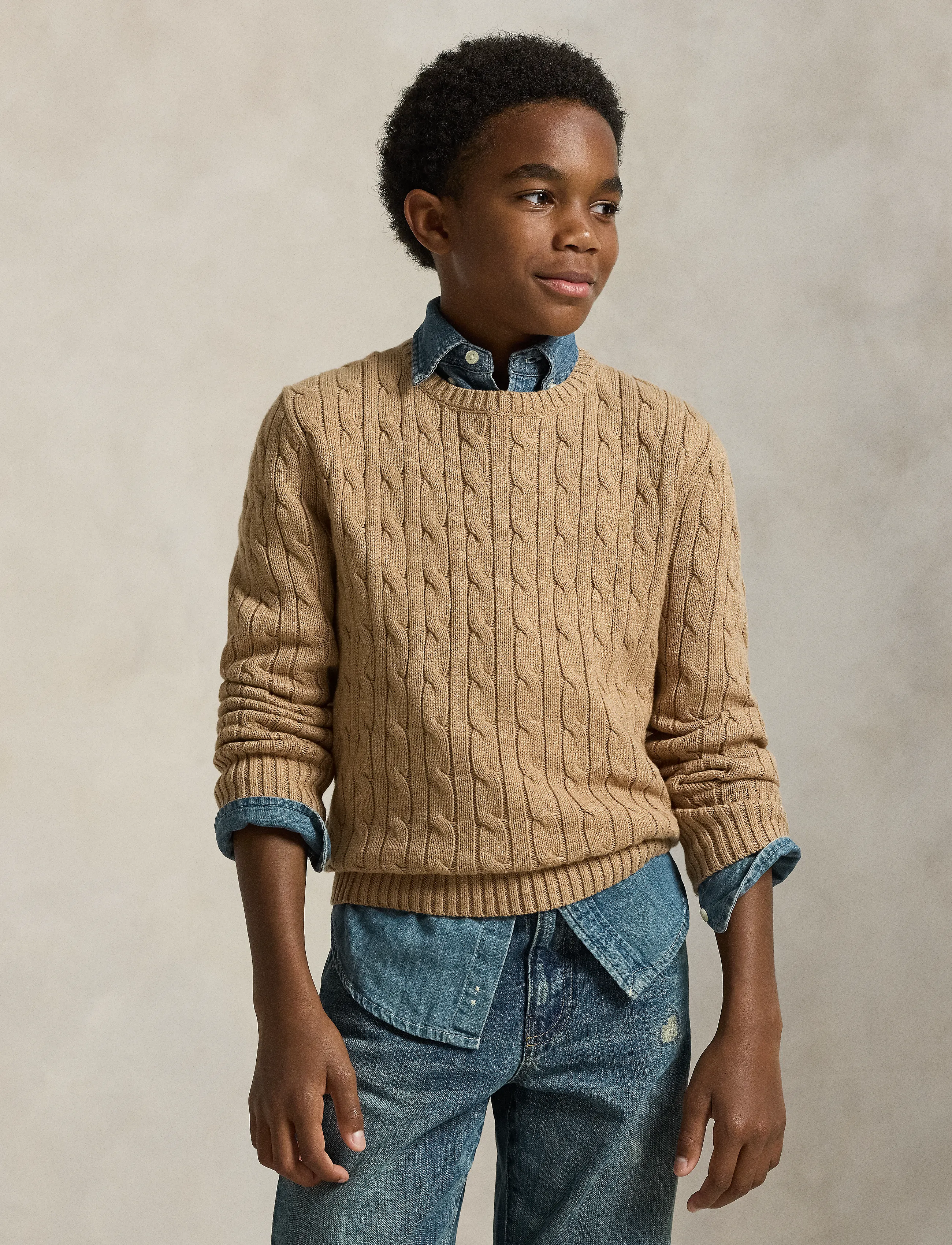 Ralph Lauren Kids - Cable-Knit Cotton Sweater - jumpers - camel hthr/c8520 - 3