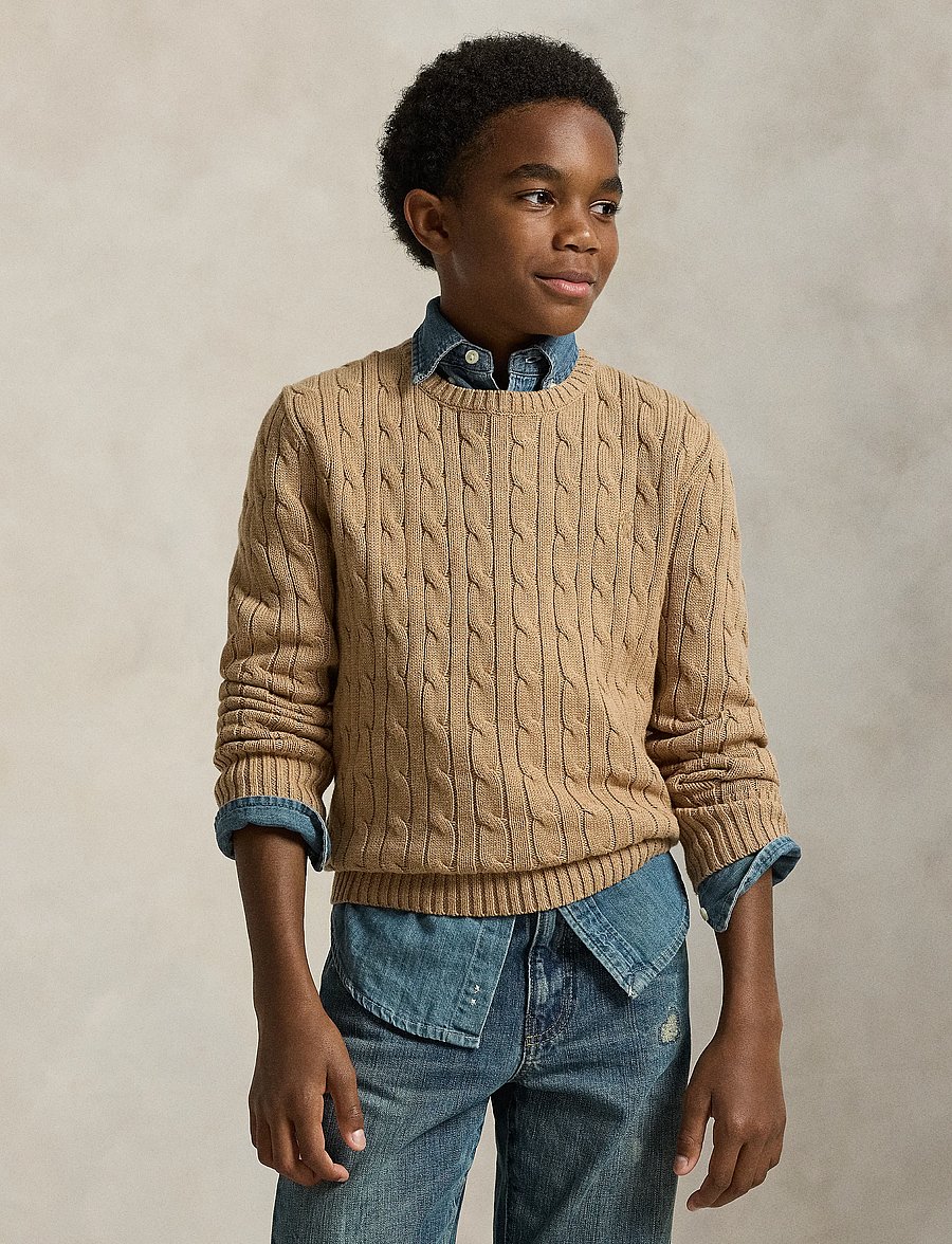 Ralph Lauren Kids - Cable-Knit Cotton Sweater - pullover - camel hthr/c8520 - 3