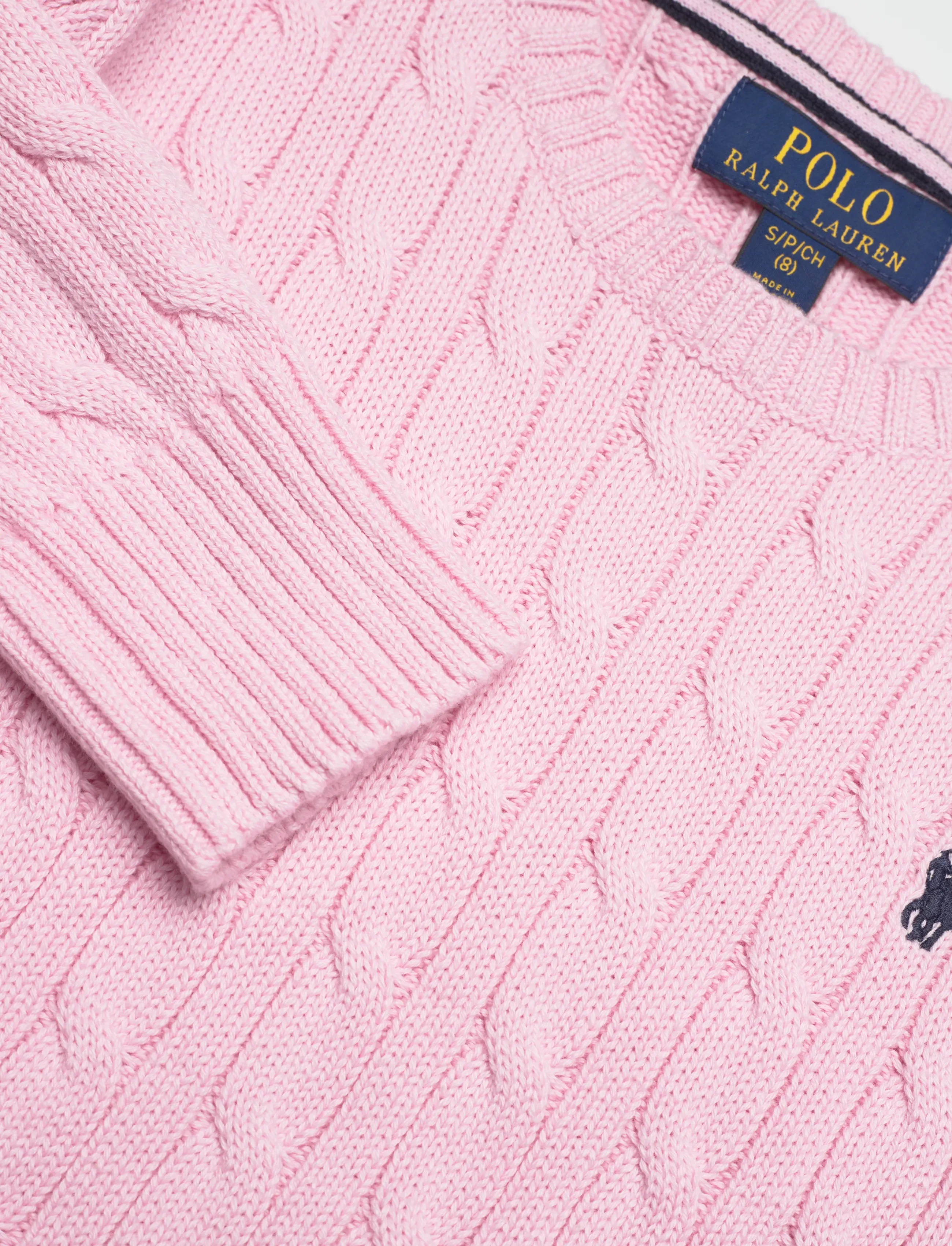 Ralph Lauren Kids - Cable-Knit Cotton Sweater - trøjer - carmel pink/navy - 2