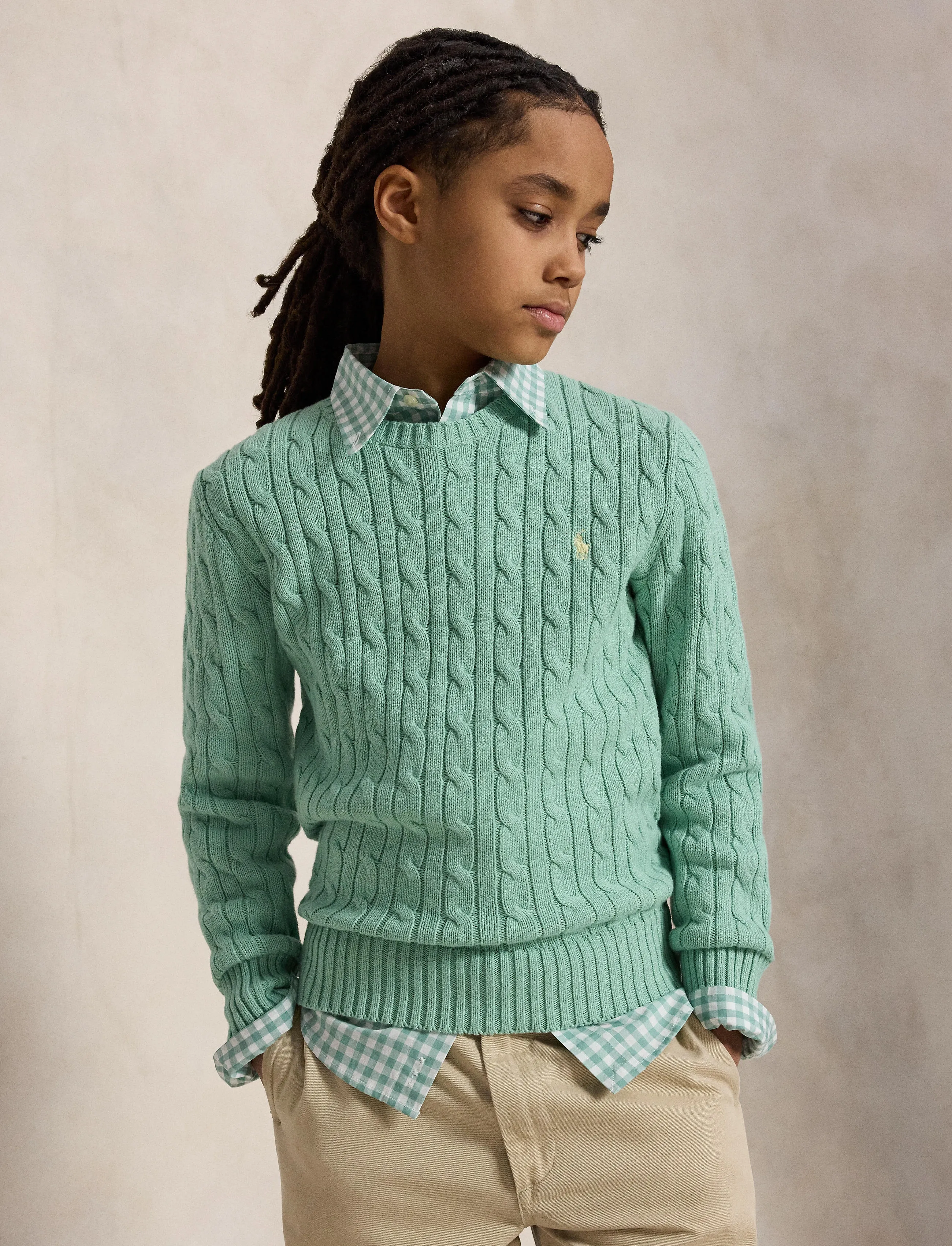 Ralph Lauren Kids - Cable-Knit Cotton Sweater - trøjer - celadon/c1168 - 3